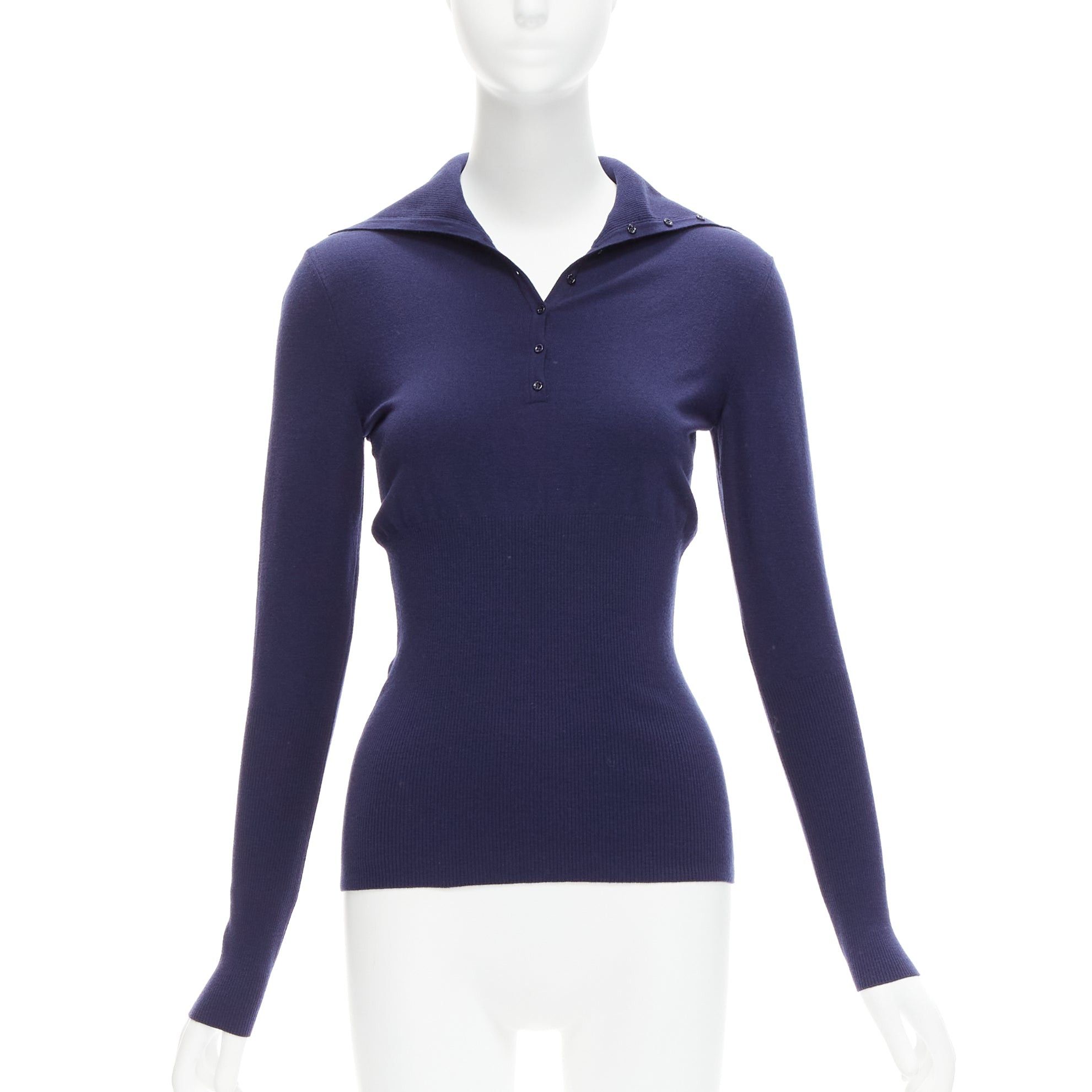Alaia new ALAIA navy blue wool blend button turtleneck sweater top FR40 L Size M / US 6-8 / IT 42-44 - 1 Thumbnail