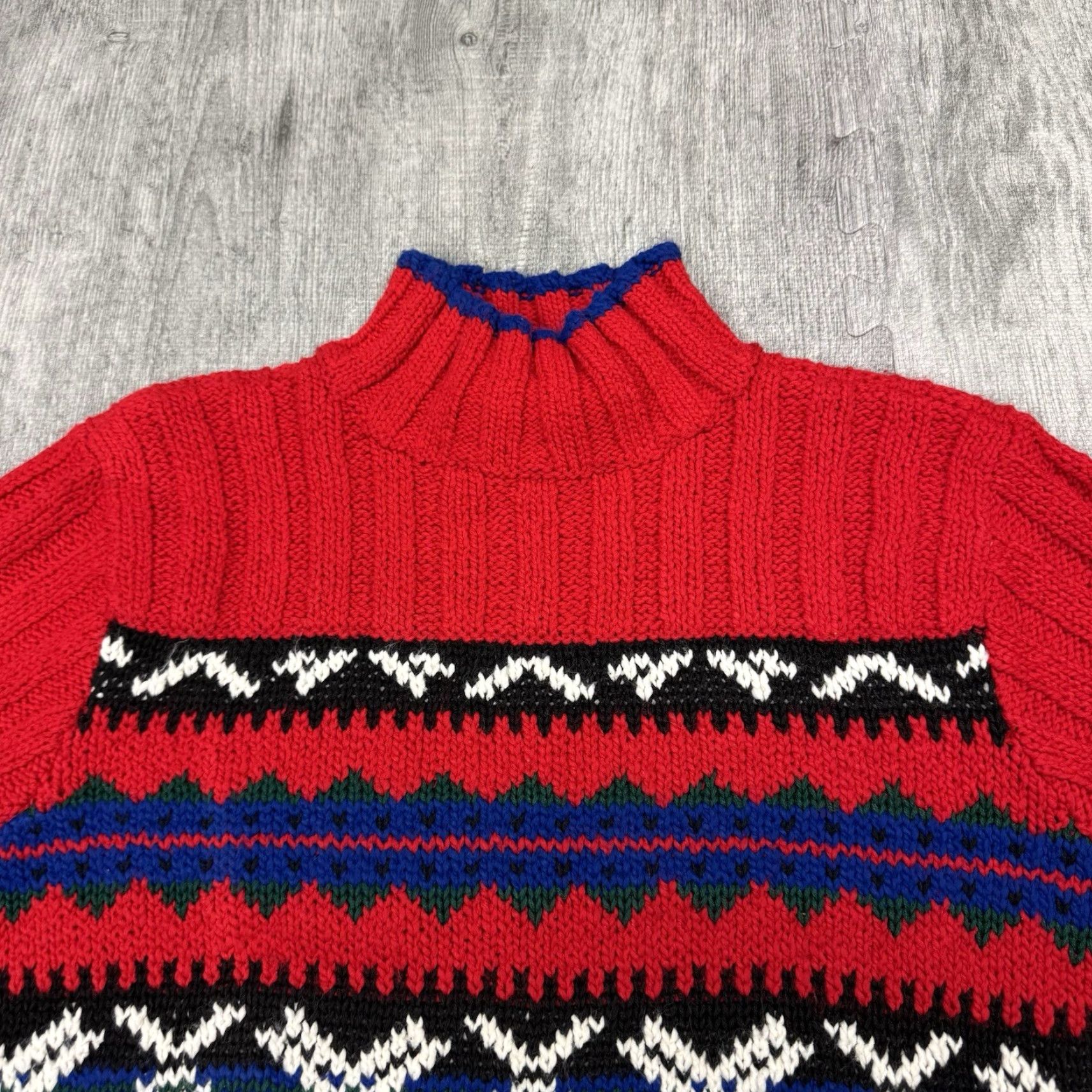 Liz Claiborne VINTAGE Liz Claiborne Chunky Knit Turtleneck Sweater Fair Isle Red Black White XL 90s Christmas Men/Women? Wait Size XL / US 12-14 / IT 48-50 - 2 Thumbnail