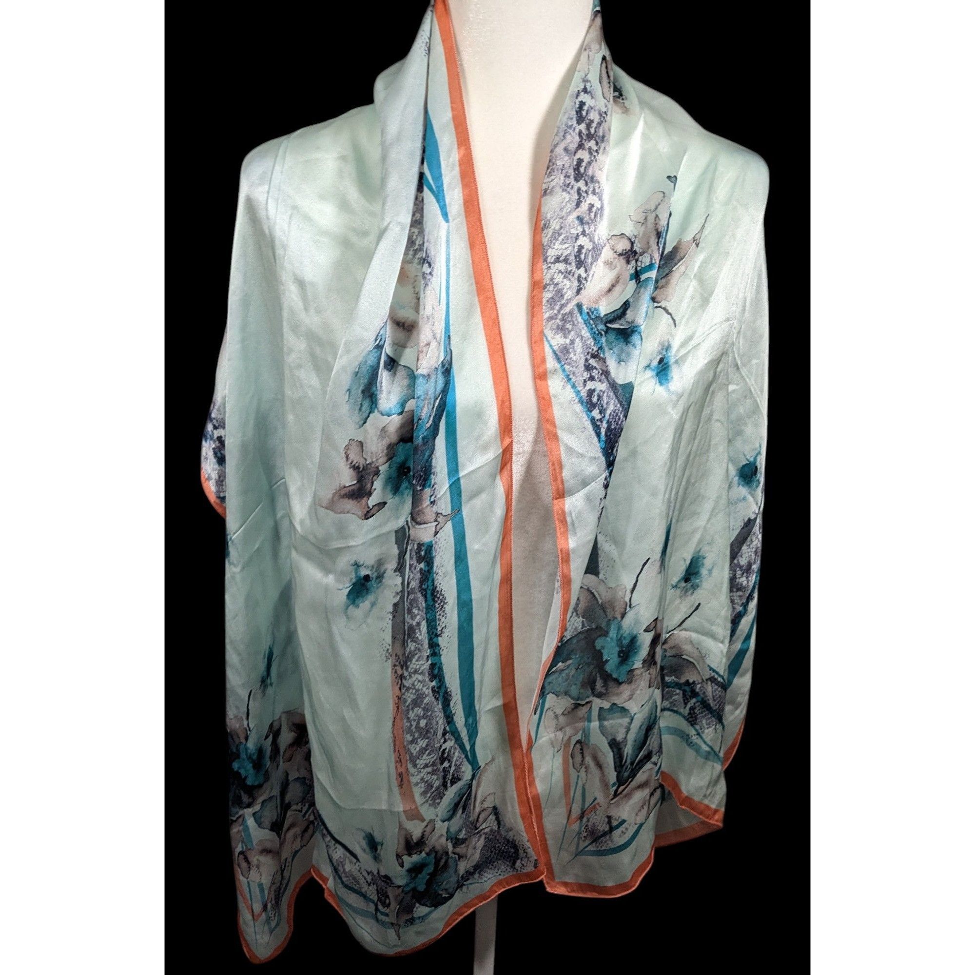 Other Diamantine Blue Floral Silky Lightweight Scarf Size ONE SIZE - 3 Thumbnail