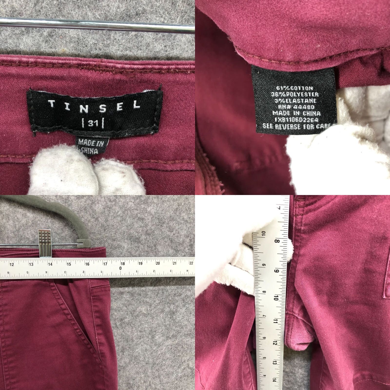 Vintage Tinsel Skinny Chino Pants Womens 31 Burgundy Red Ankle Zip Mid Rise Casual Punk Size 24" / US 00 / IT 34 - 8 Thumbnail
