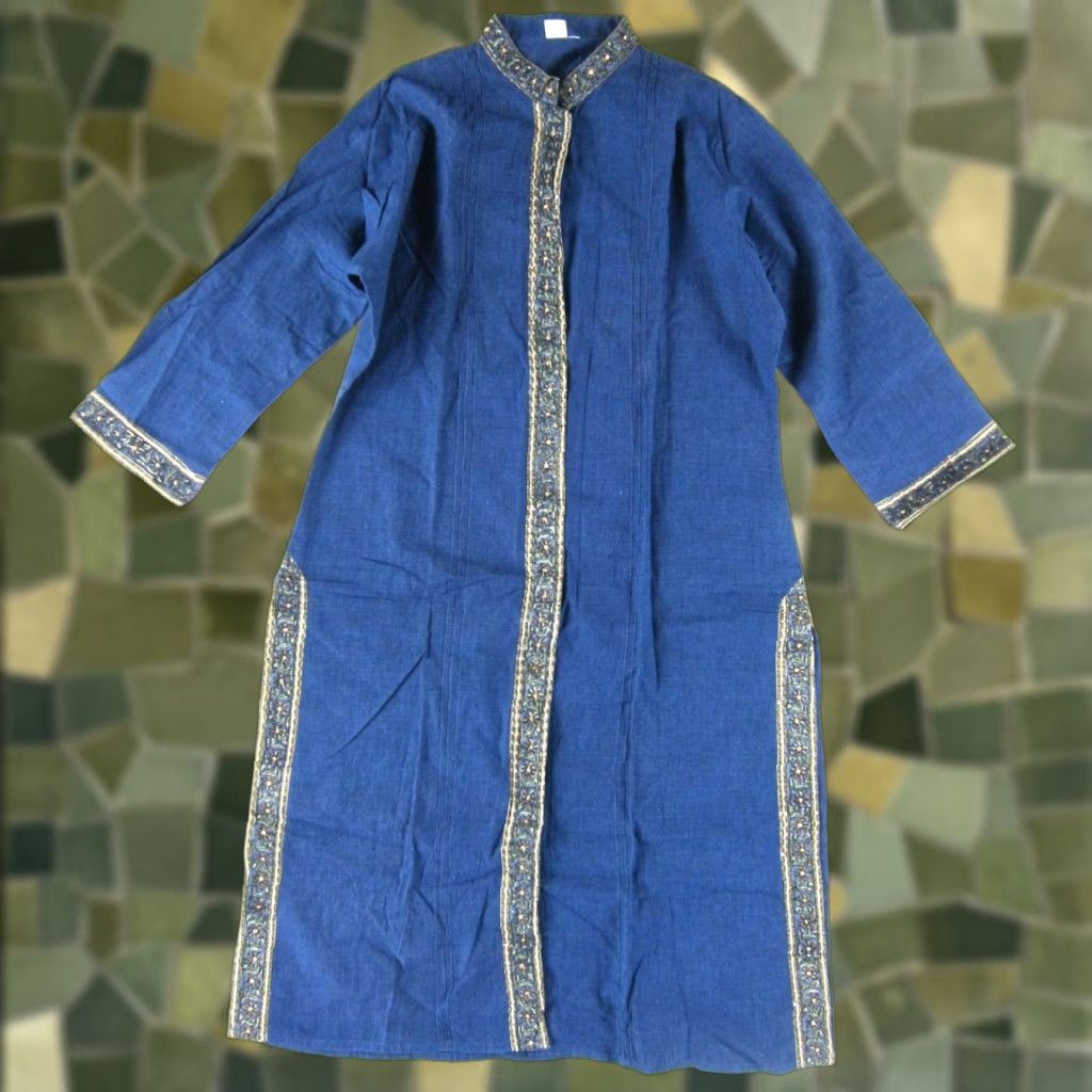 Vintage VINTAGE Kilol Shirt Women M Blue 100% Cotton Tunic Kurta Dress Midi Kaftan Floral Button Up Henley 3/4 Sleeve Fall Spring Summer Winter Fashion Women Size M / US 6-8 / IT 42-44 - 1 Thumbnail
