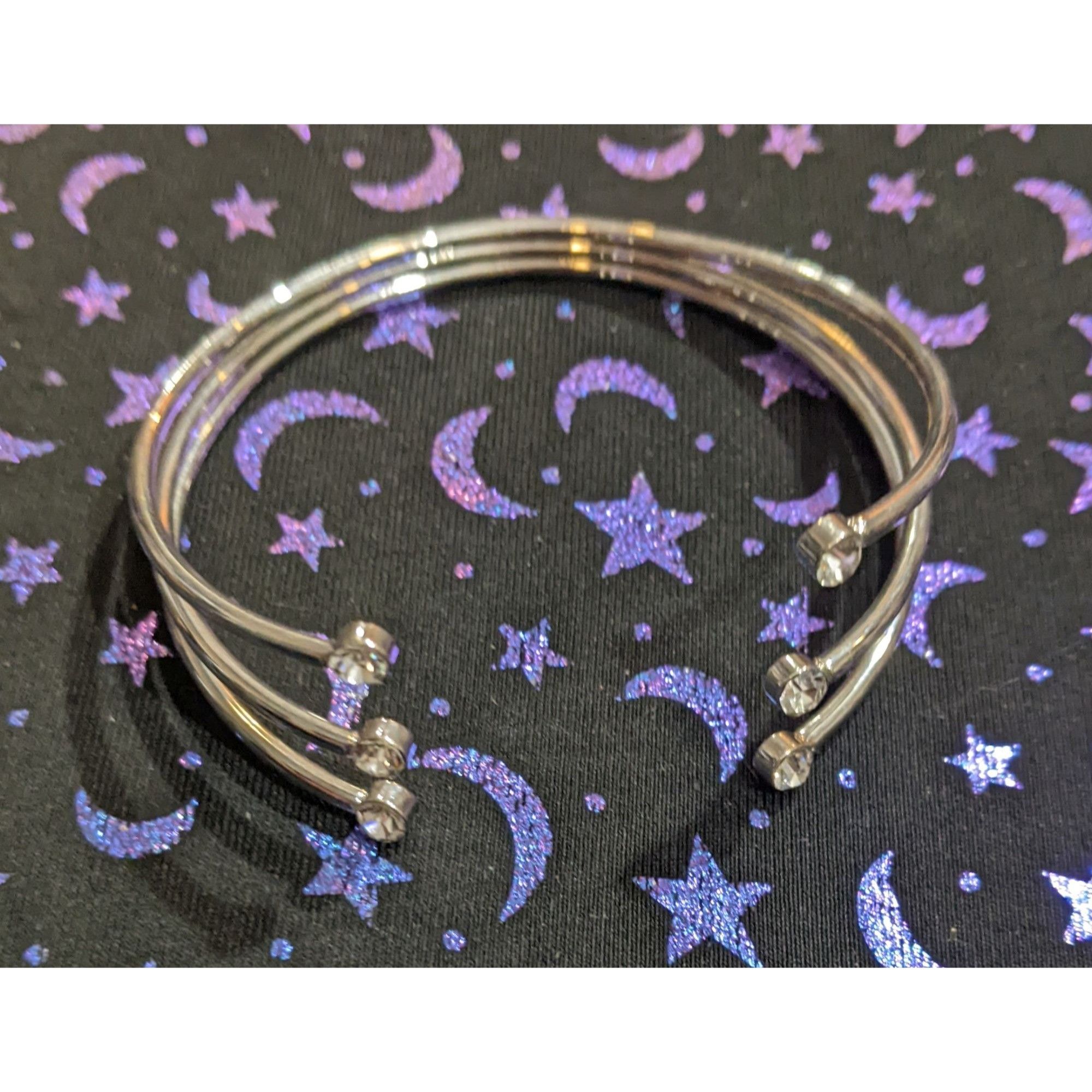 Other Silver Rhinestone Open Cuff Bangle Bracelet Size ONE SIZE - 2 Thumbnail