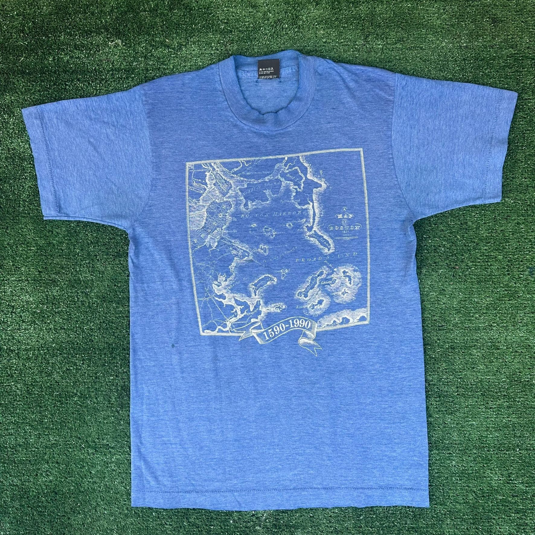 Vintage Vintage 90s Boston Harbor Map T-Shirt Blue M Single Stitch C Size US M / EU 48-50 / 2 - 1 Thumbnail