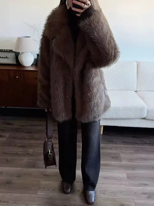 Designer Warm Winter Fluffy Oversized Faux Fur Coat Jacket Size L / US 10 / IT 46 - 3 Thumbnail