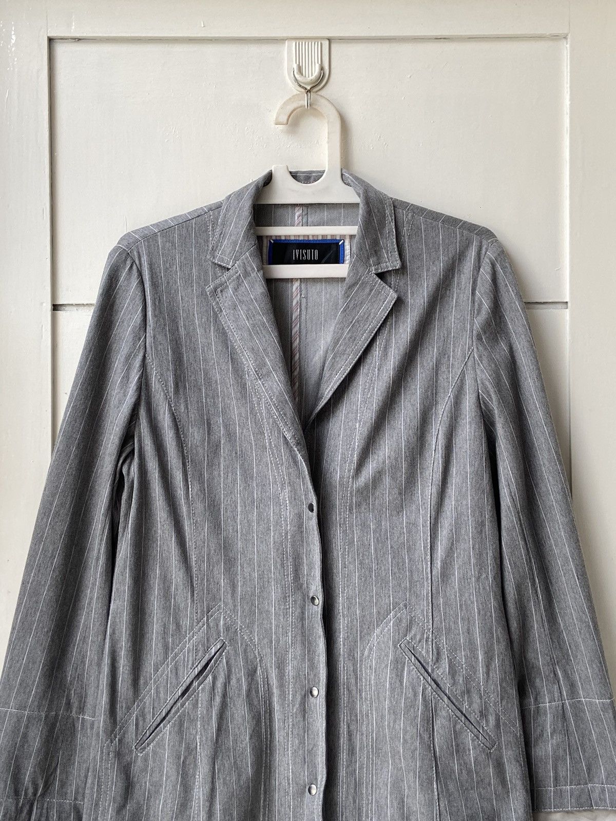 Designer × Japanese Brand IVISUTO Grey Striped Blazer Size 46L - 2 Thumbnail