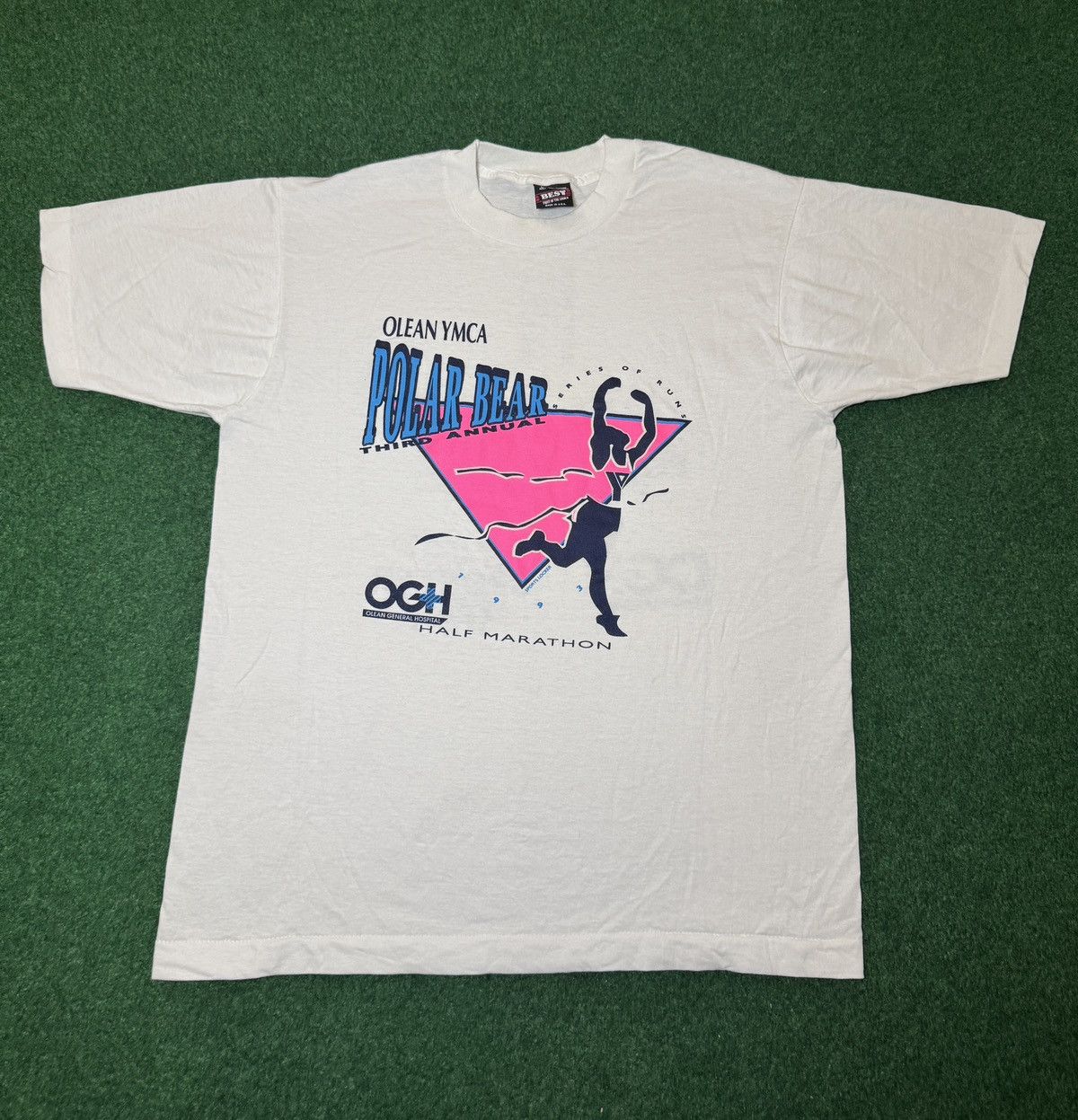 Fruit Of The Loom Vintage 90s Polar Bear YMCA Half Marathon Olean Lrg T Shirt Size US L / EU 52-54 / 3 - 1 Thumbnail