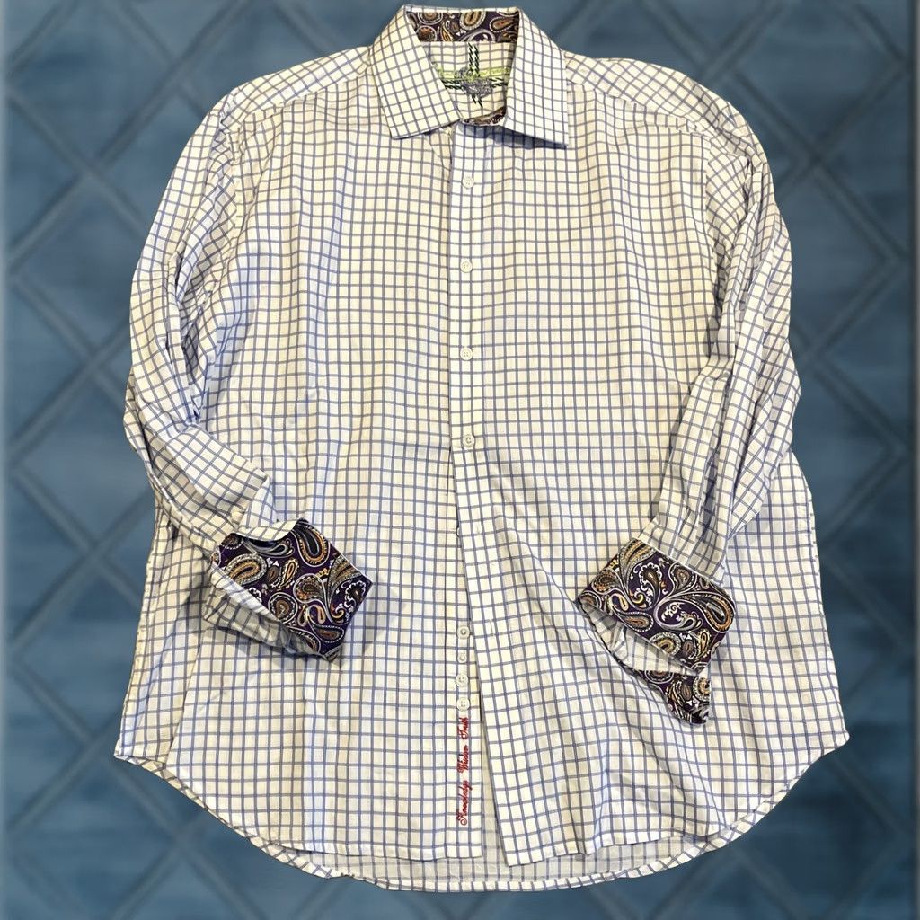 Robert Graham Robert Graham Button-Up Shirt Casual Box Check Blue 2XL Classic Fit Men’s Long Sleeve Cotton Button-Down Shirt Size US XXL / EU 58 / 5 - 1 Thumbnail