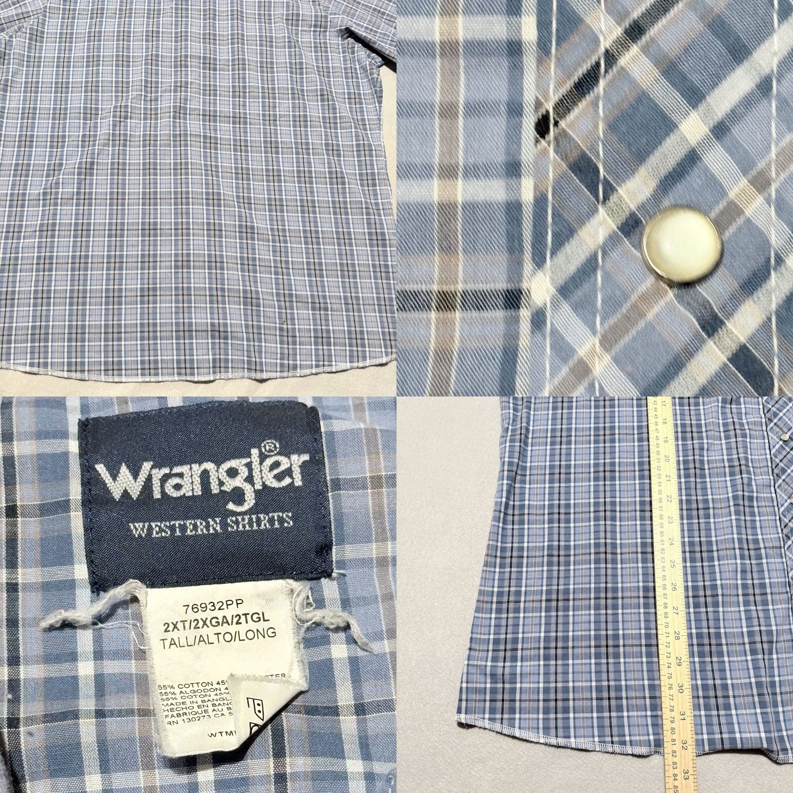 Wrangler VINTAGE Wrangler Western Shirt Men's Plaid Pearl Snap Short Sleeve Cowboy Rodeo 2XT Size US XXL / EU 58 / 5 - 8 Thumbnail