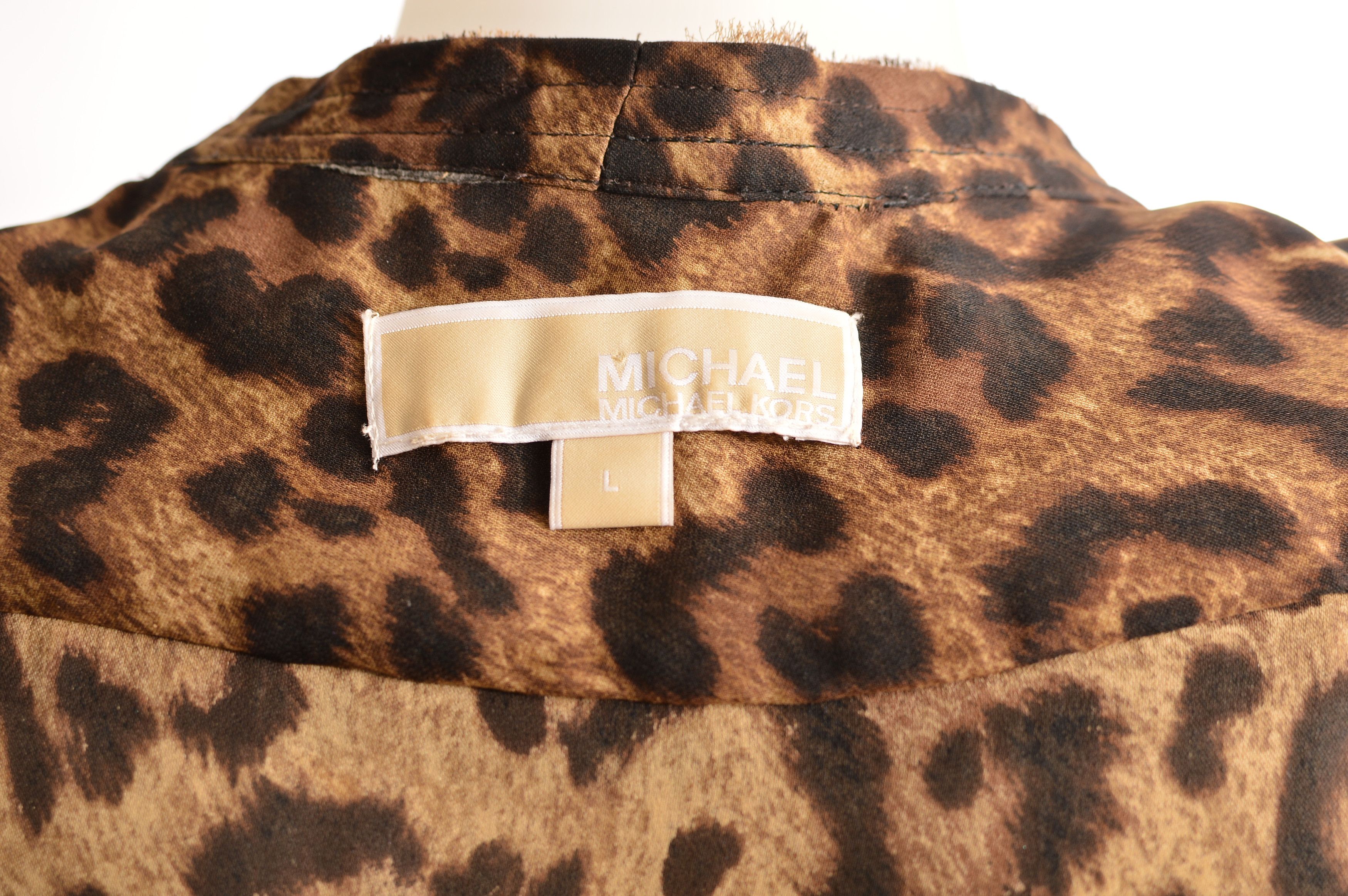 Michael Kors Michael Kors Animal Leo Leopard Print Silk Button Shirt Size L / US 10 / IT 46 - 5 Thumbnail