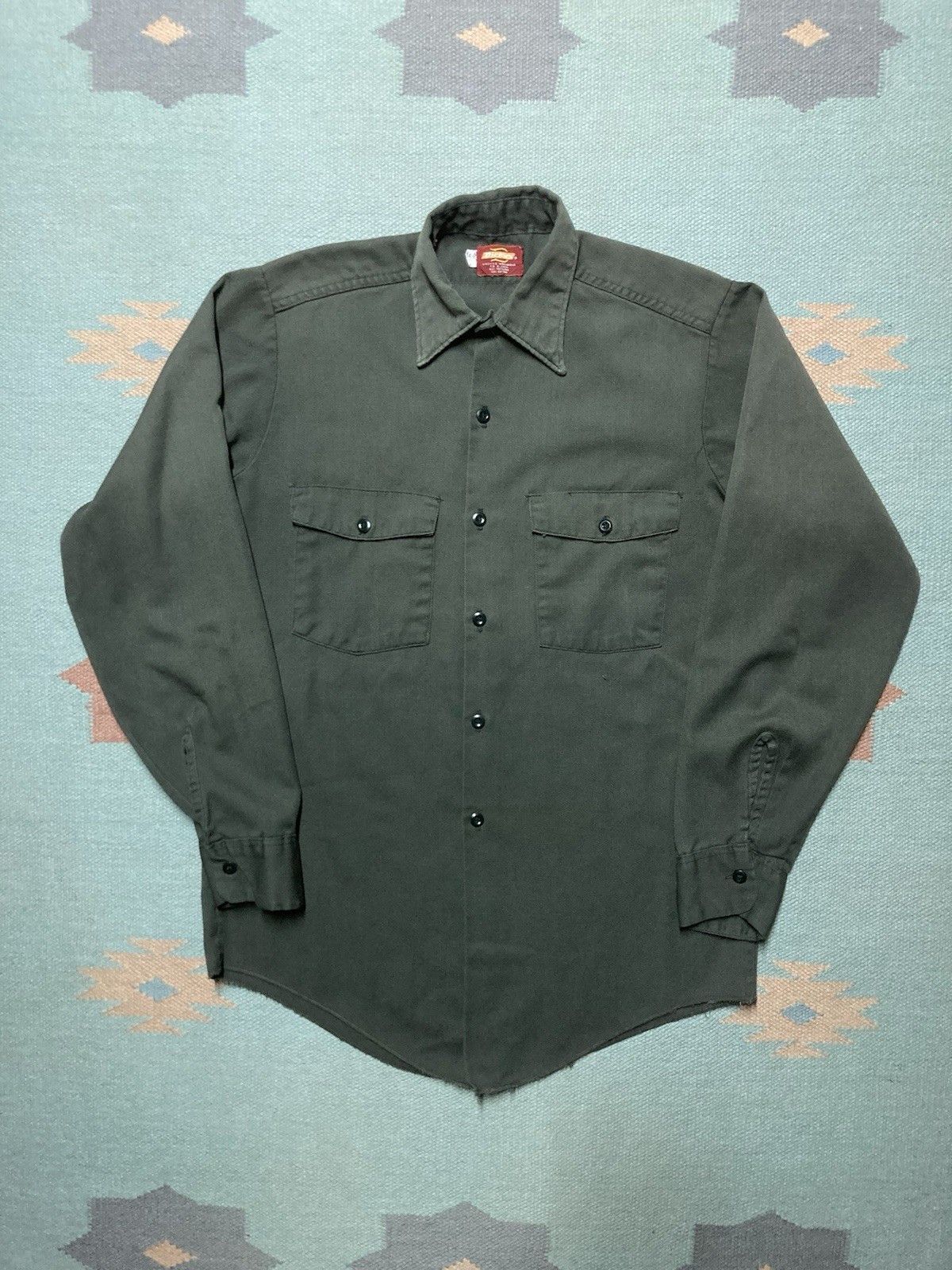 Dickies × Vintage 70s dickies work shirt chino twill dark green work small Size US S / EU 44-46 / 1 - 1 Thumbnail