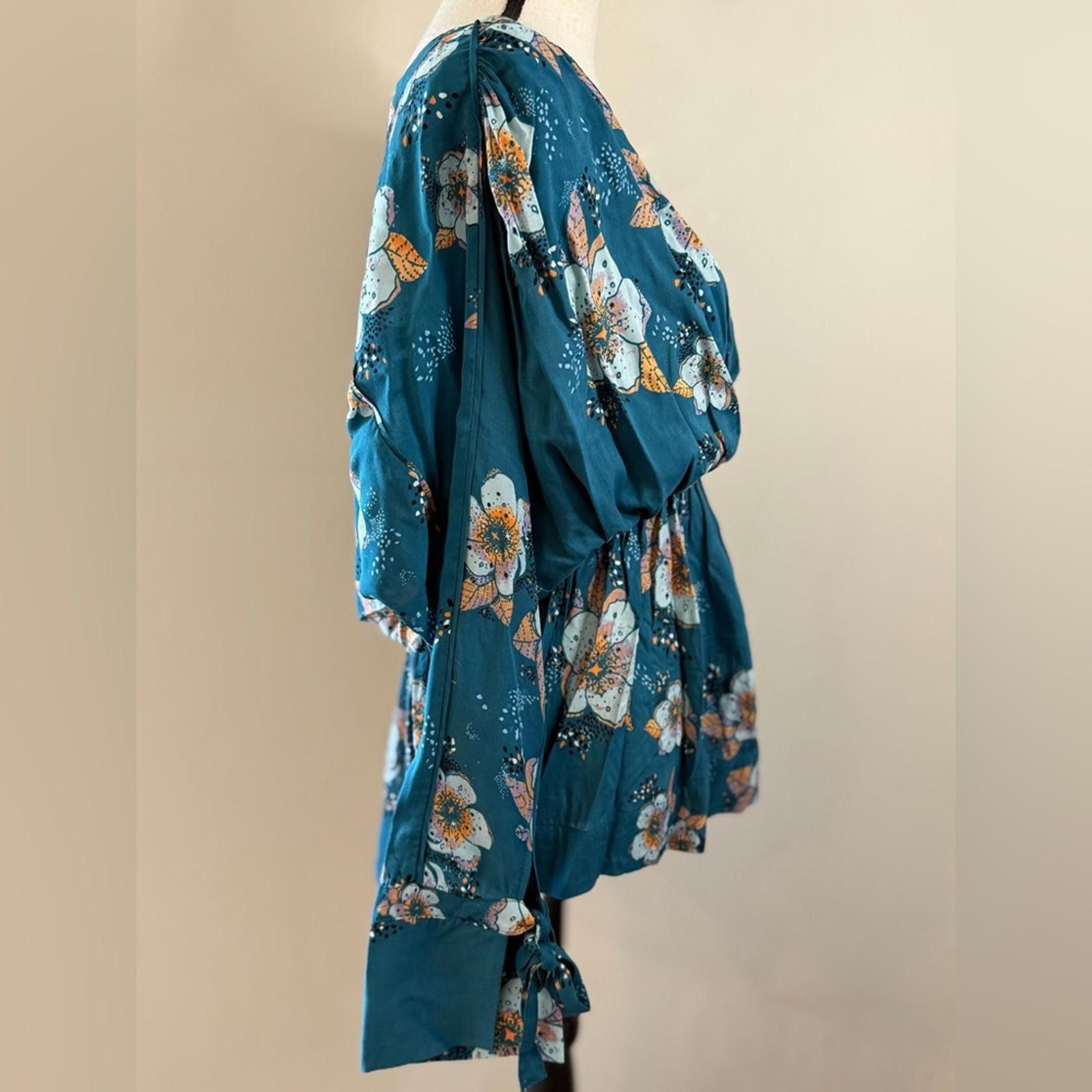Other Free People teal floral boho top dolman long sleeve SZ XS Size XS / US 0-2 / IT 36-38 - 2 Thumbnail