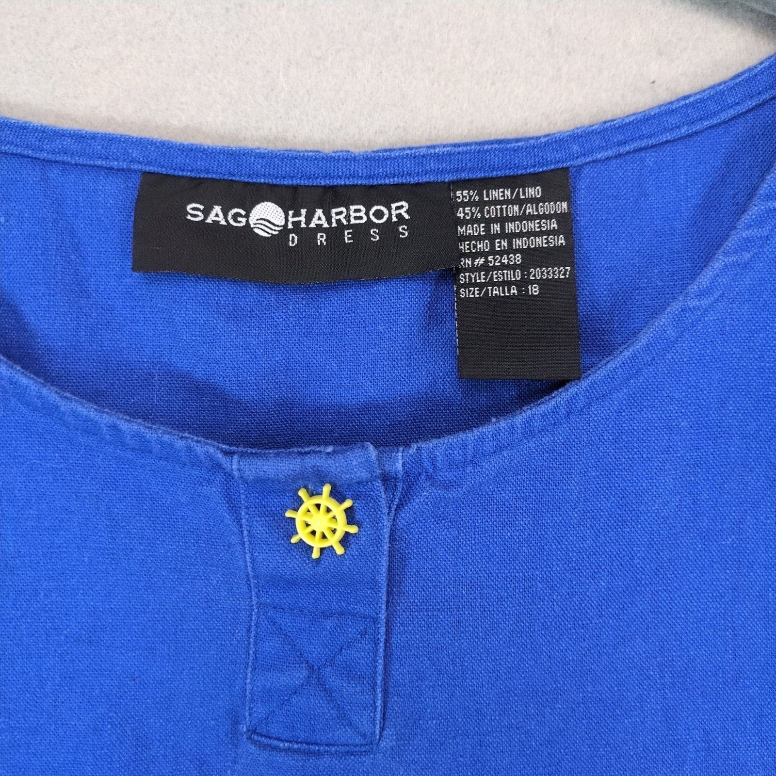 Vintage Sag Harbor Linen Cotton Blue Shift Midi Dress, 18 Nautical Size XXL / US 16-18 / IT 52-54 - 2 Thumbnail