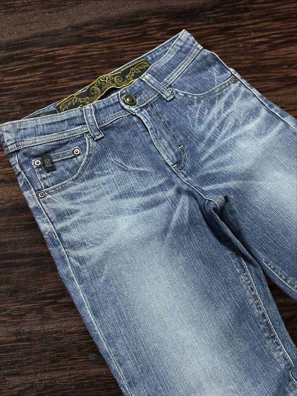 Japanese Brand Vintage Edwin Something Faded Wash Distressed Flare Jeans Size US 28 / EU 44 - 3 Thumbnail