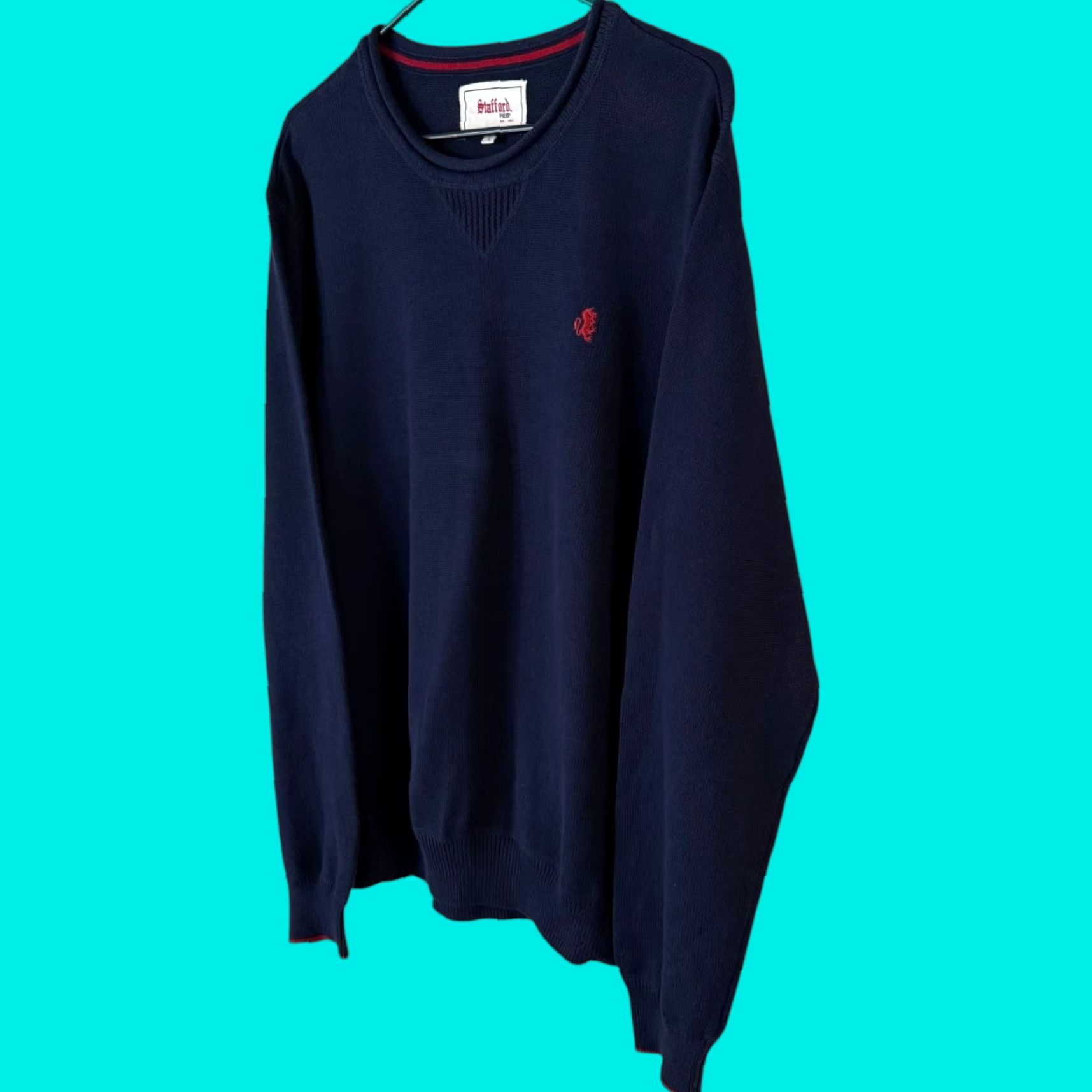 Stafford Stafford Prep Long-Sleeve Crewneck Sweater Blue L Men 100% Cotton Knit Size US L / EU 52-54 / 3 - 1 Thumbnail