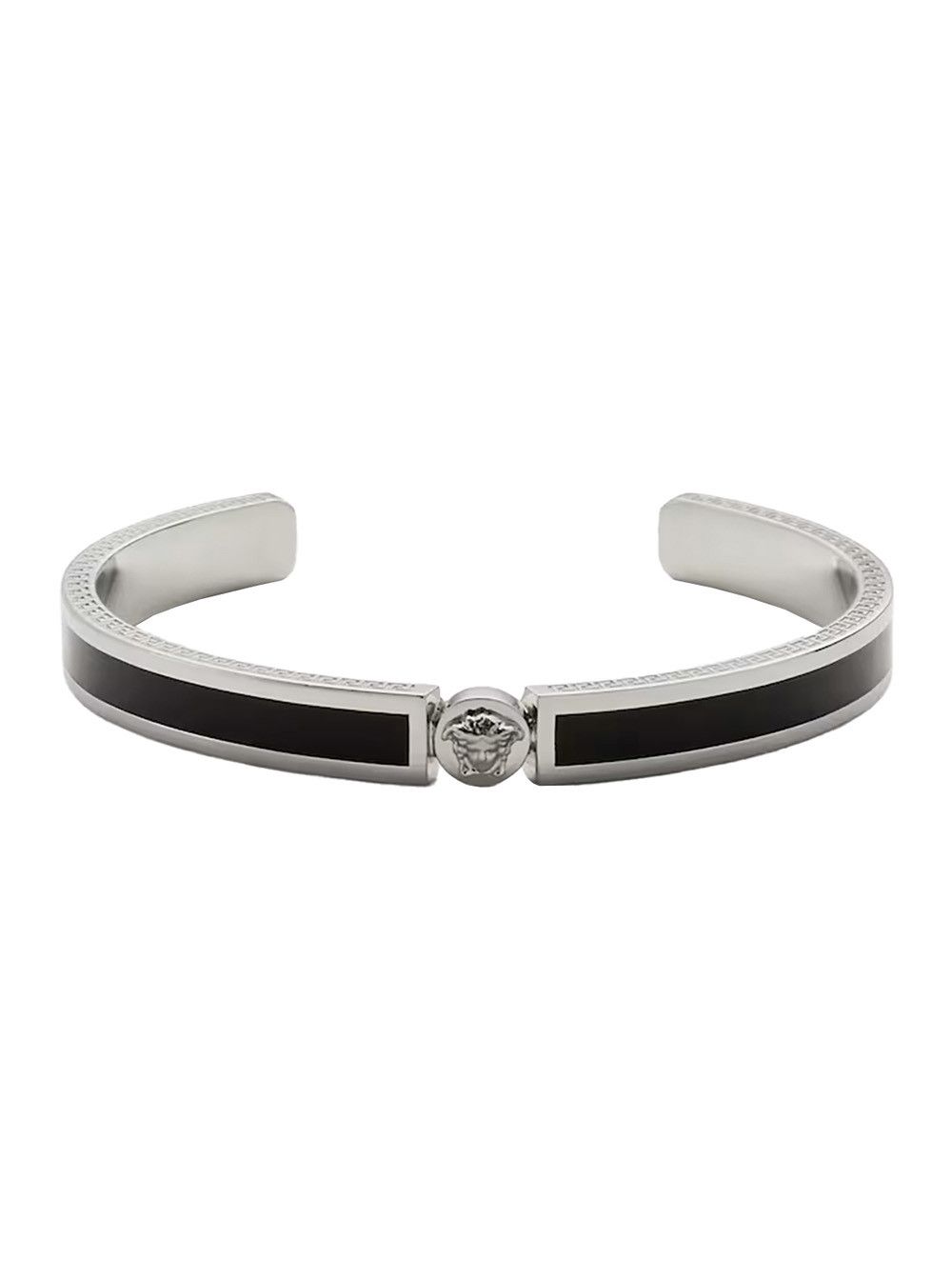 Versace Black Enamelled Rigid Bracelet with Medusa Plate and Greek Engraving in Brass for Men Size ONE SIZE - 1 Thumbnail