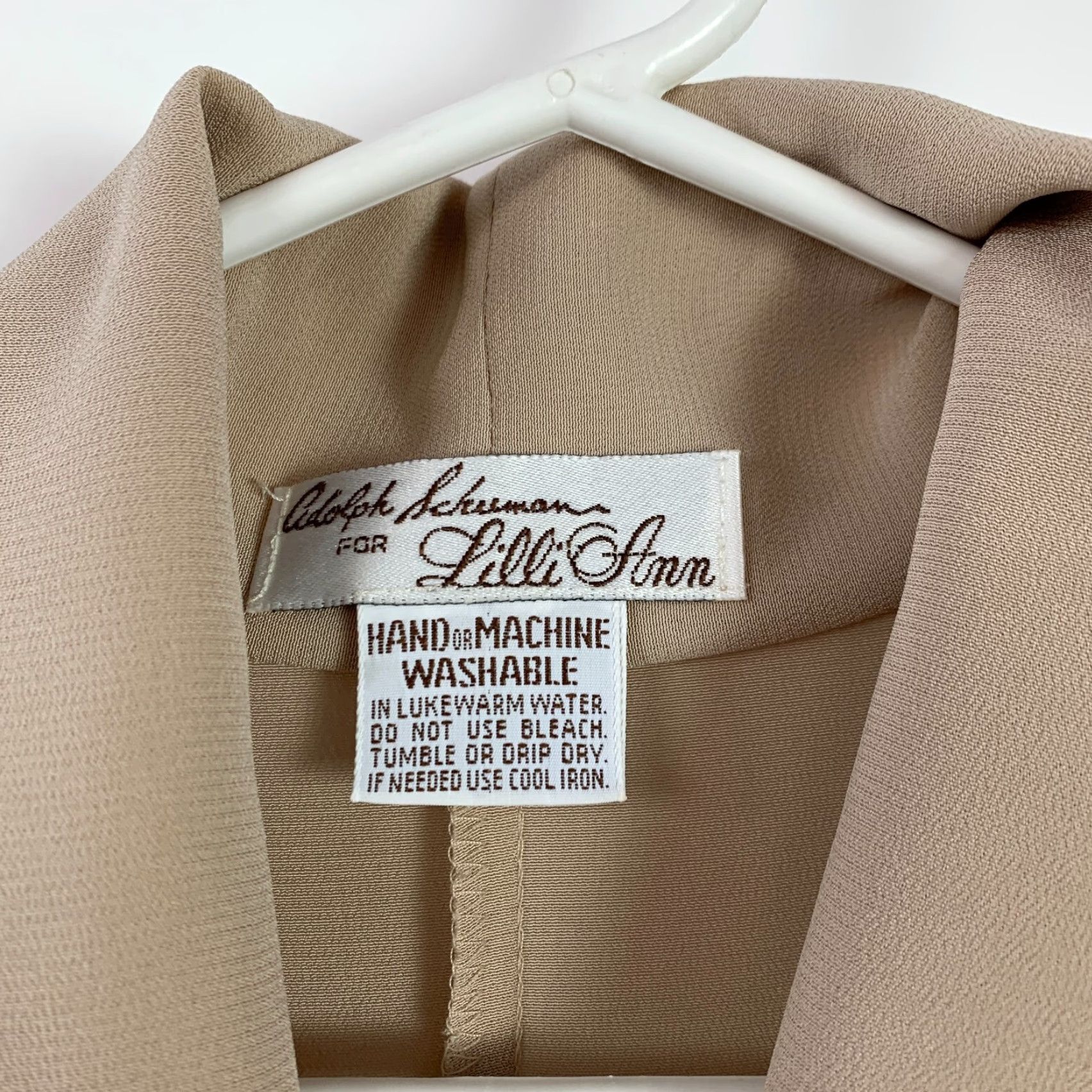 Vintage VINTAGE Adolph Schuman For Lilli Ann Tan Secretary Cocktail Dress 40" Chest 18 46" Blouson Shoulder Pads Womens Size 4XL / US 24-26 - 4 Thumbnail