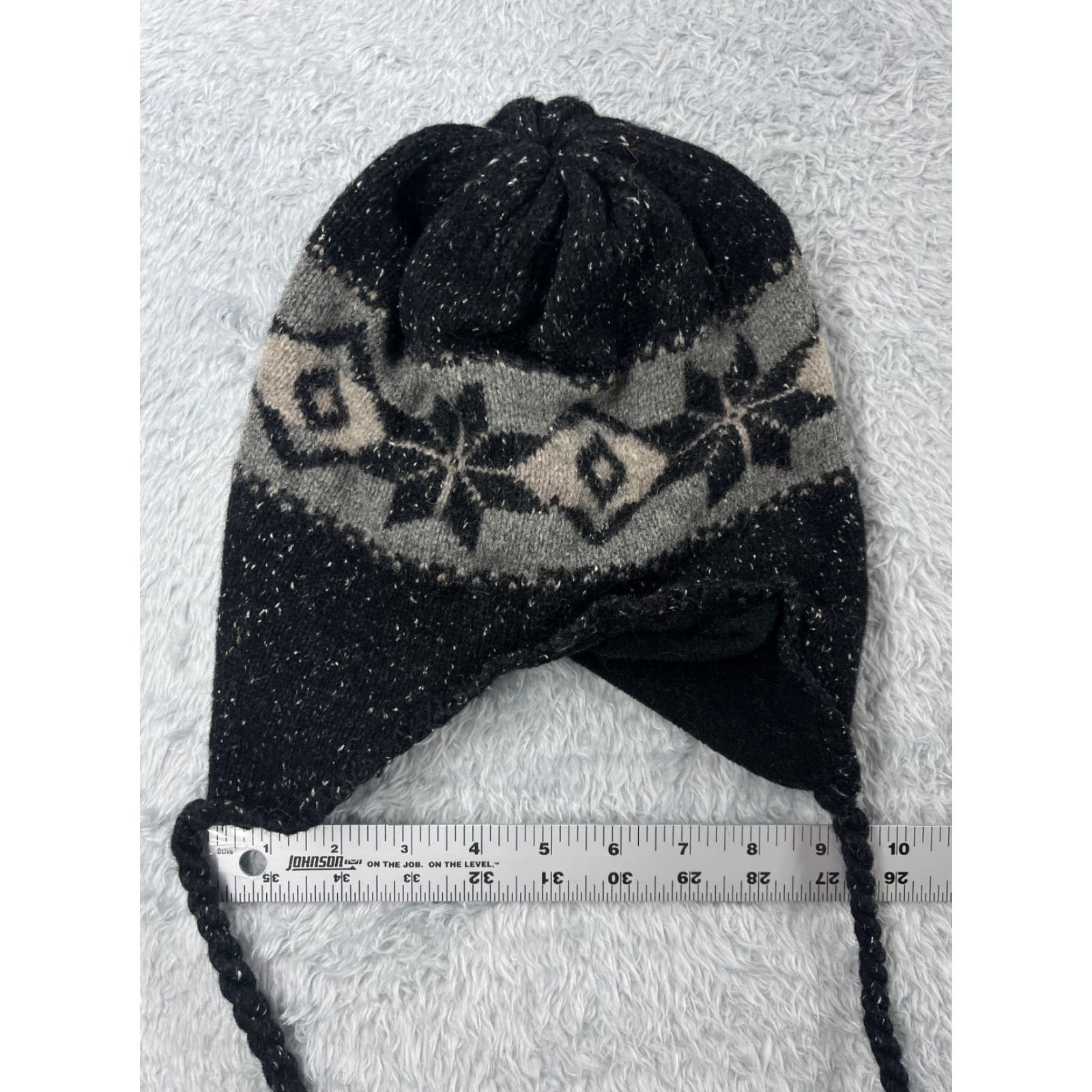 Vintage Dorfman Pacific Beanie Toque Hat Adult One Size Black Knit Wool Nylon Fair Isle Ear Flap Mens Womens Unisex Holiday Outdoor Ski Beanie Size ONE SIZE - 4 Thumbnail