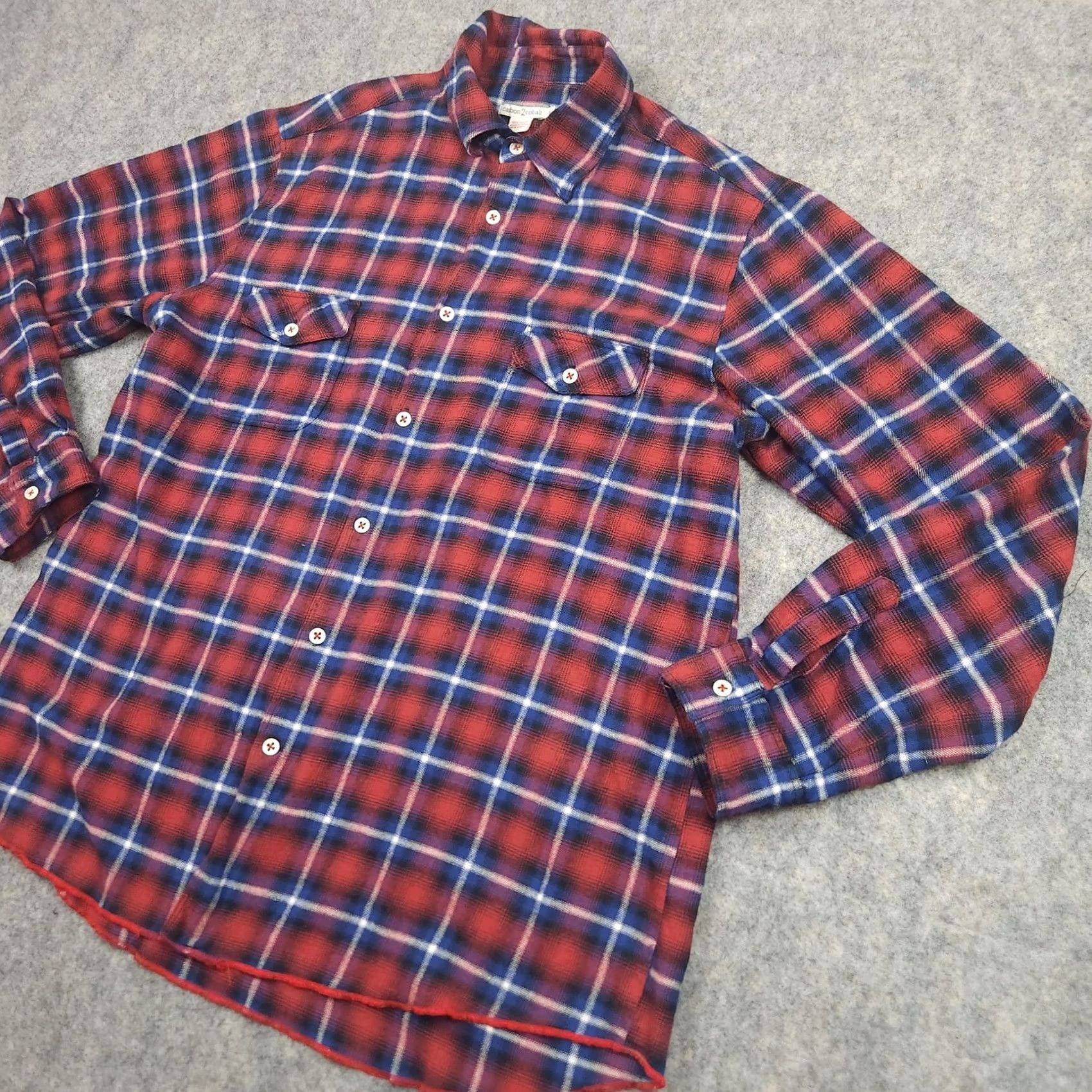 Carbon2Cobalt Carbon 2 Cobalt Shirt Mens XL Red Blue Plaid Long Sleeve Button Down Flannel Size US XL / EU 56 / 4 - 6 Thumbnail