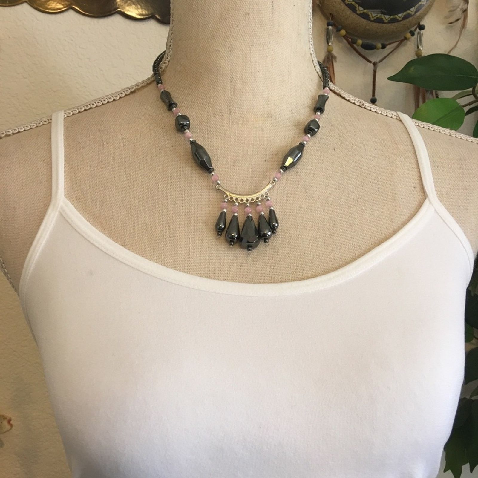 Vintage Vintage 80s hematite & rose quartz stone necklace Size ONE SIZE - 3 Thumbnail