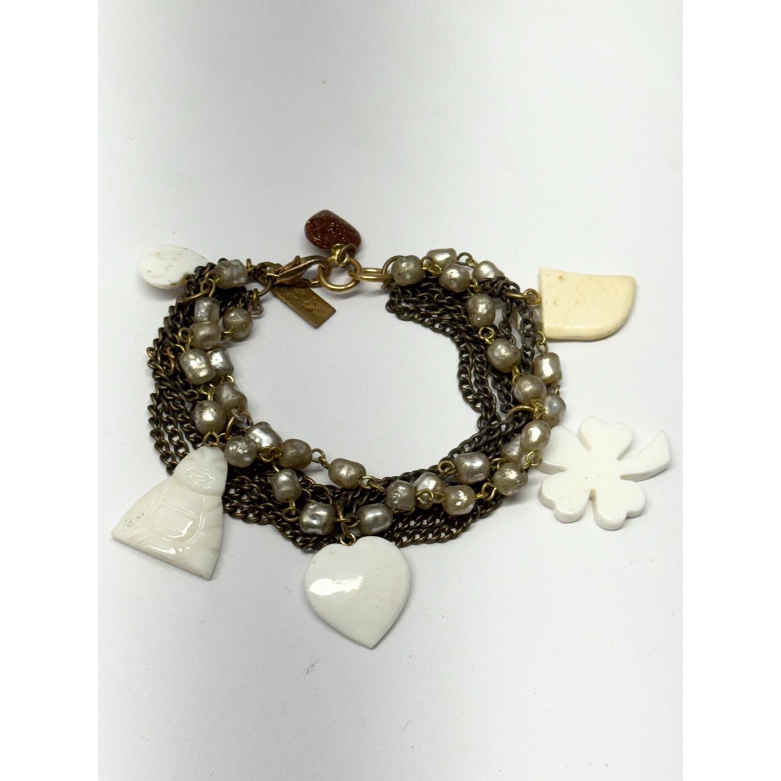 Vintage Vintage pearl chain multi strand stone charm bracelet Size ONE SIZE - 2 Thumbnail