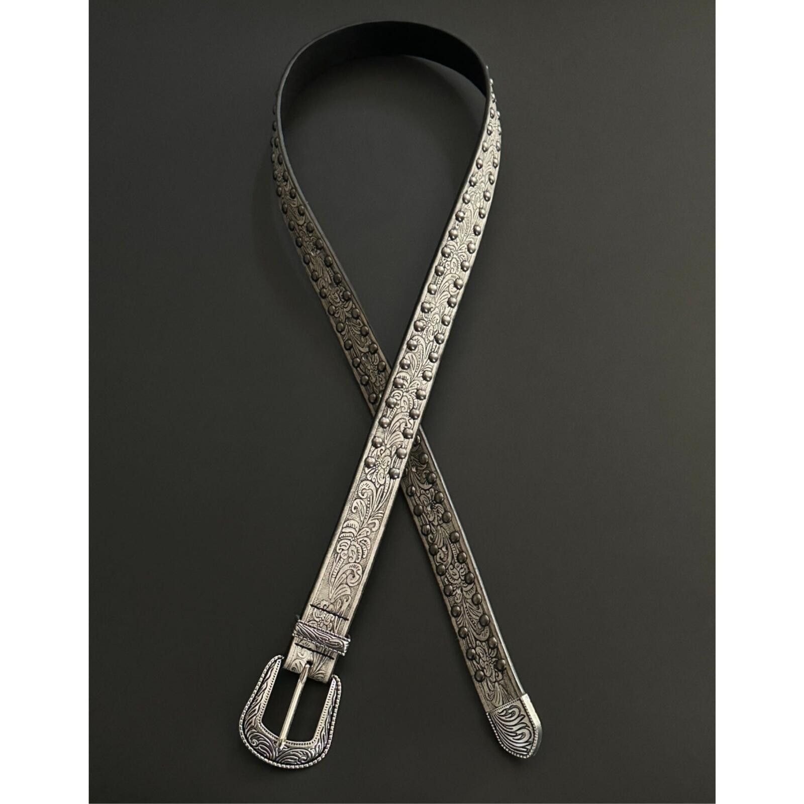 Other Western Engraved Narrow Rivet Belt | Brown Vintage Street Size ONE SIZE - 1 Thumbnail