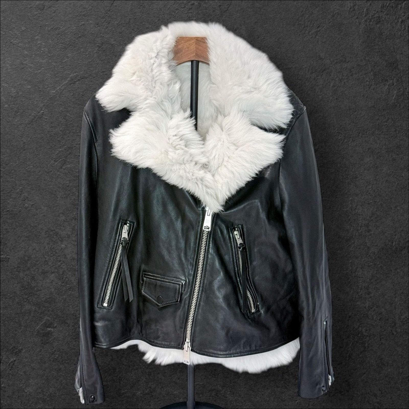 Allsaints AllSaints Lyra Shearling Lambskin Leather Biker Jacket Size L / US 10 / IT 46 - 2 Thumbnail
