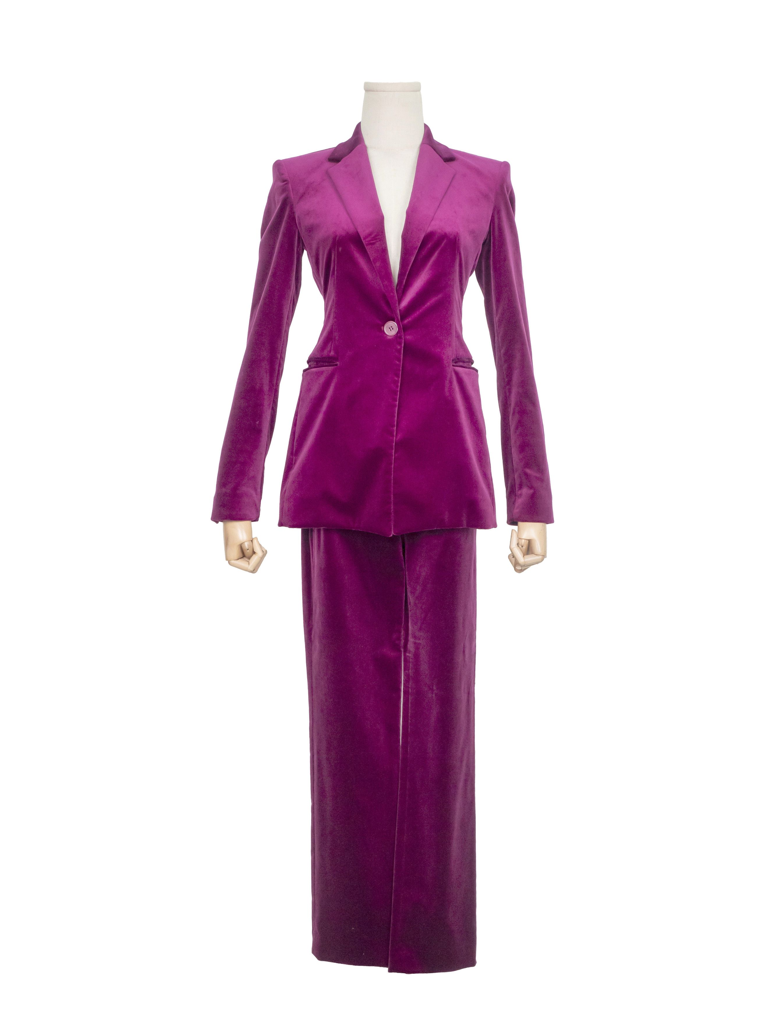 Theory Theory Fuchsia Velvet Slim Fit Pant Suit Size XXS / US 00 / IT 34 - 1 Thumbnail
