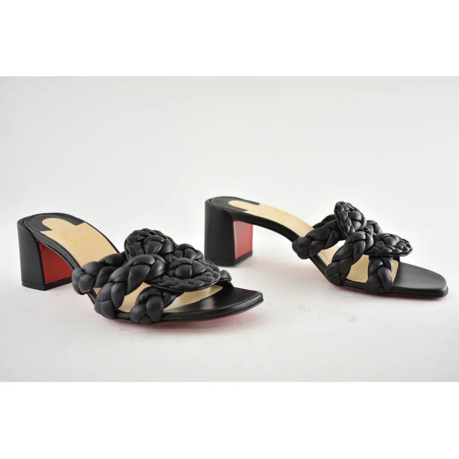 Christian Louboutin Marmela 55 Black Nappa Block Heel Mule Slide Sandal Pump 36 Size US 6 / IT 36 - 4 Thumbnail