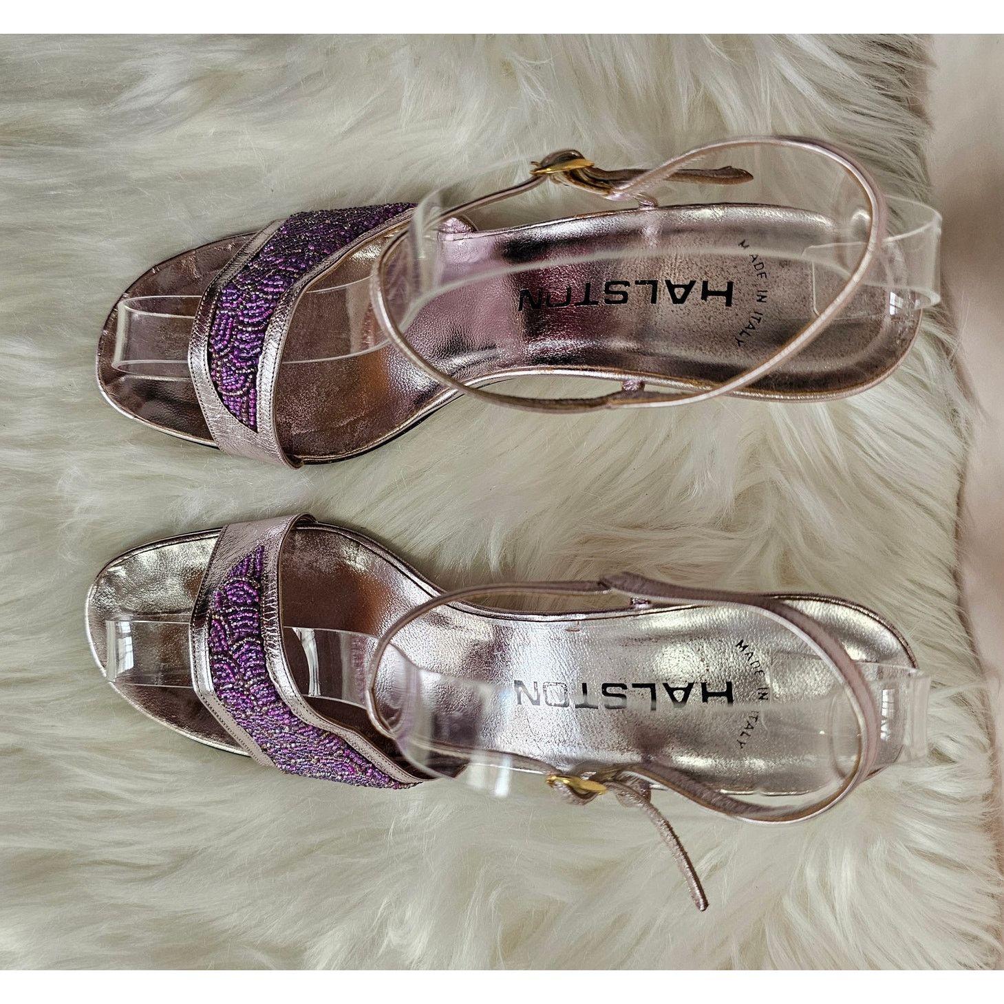 Halston EUC VTG HALSTON Lavander Beaded Metallic Heel Sandals 7.5 Size US 7.5 / IT 37.5 - 6 Thumbnail