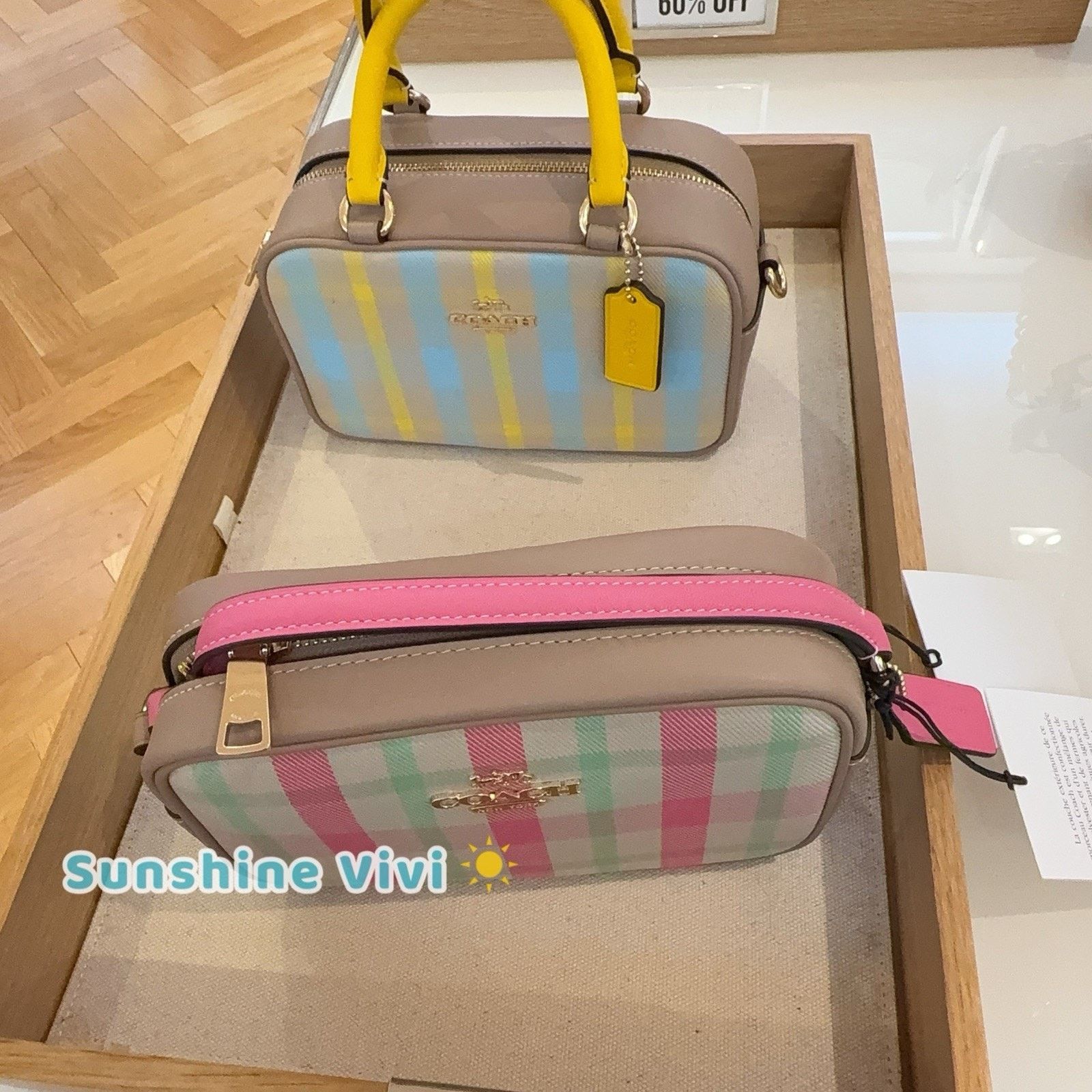 Coach NWT COACH Mini Jamie Camera Bag Plaid CBM37 Gold/Pink Size ONE SIZE - 2 Thumbnail