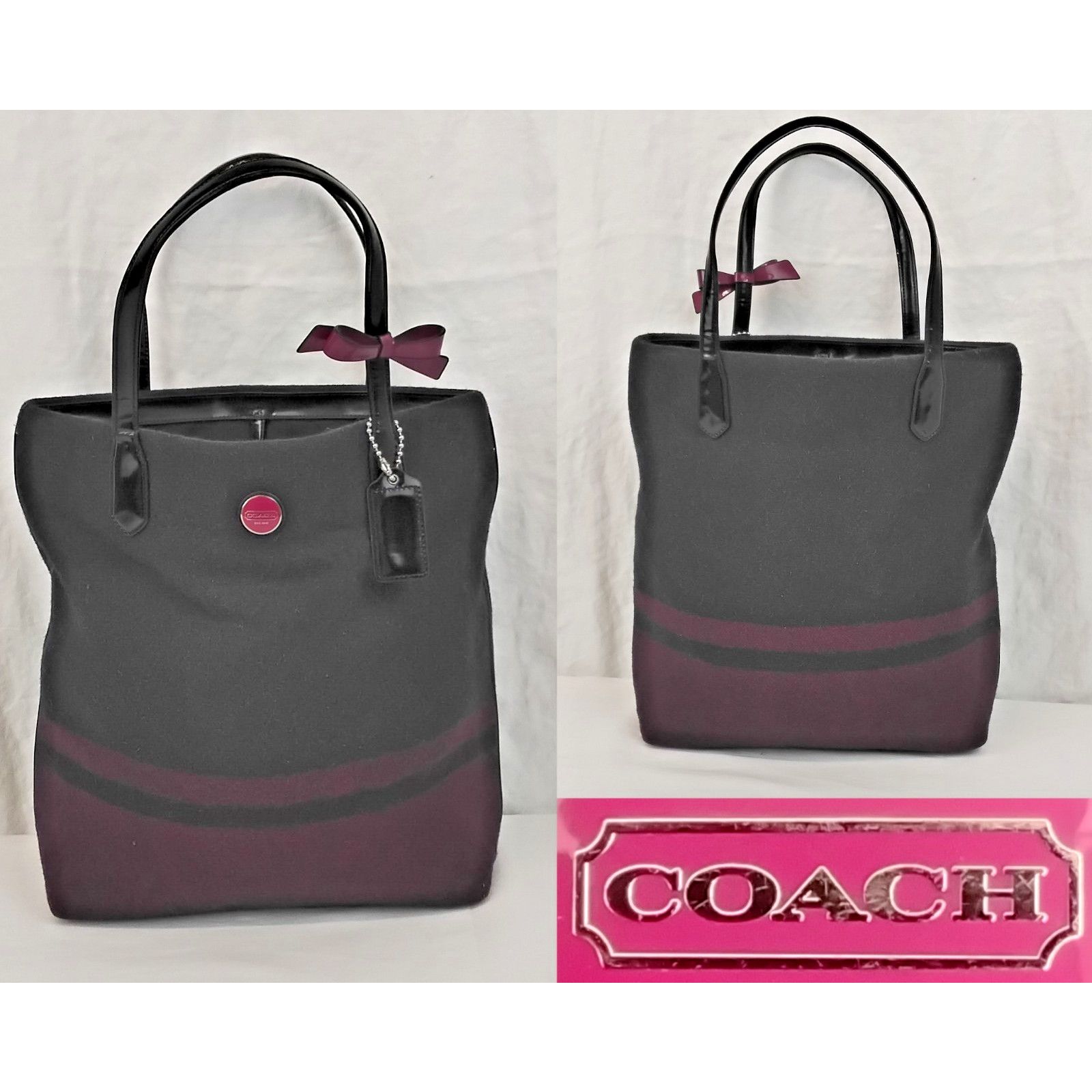 Coach North South Wool Tote Bag Purse Passion Berry Purple