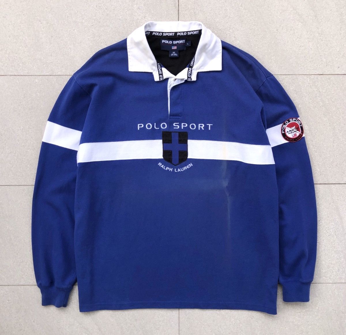 ウェア POLO SPORT rugger shirt 1992 Polo Ralph Lauren Rare 1992 polo sport spell out Rugby Shirt