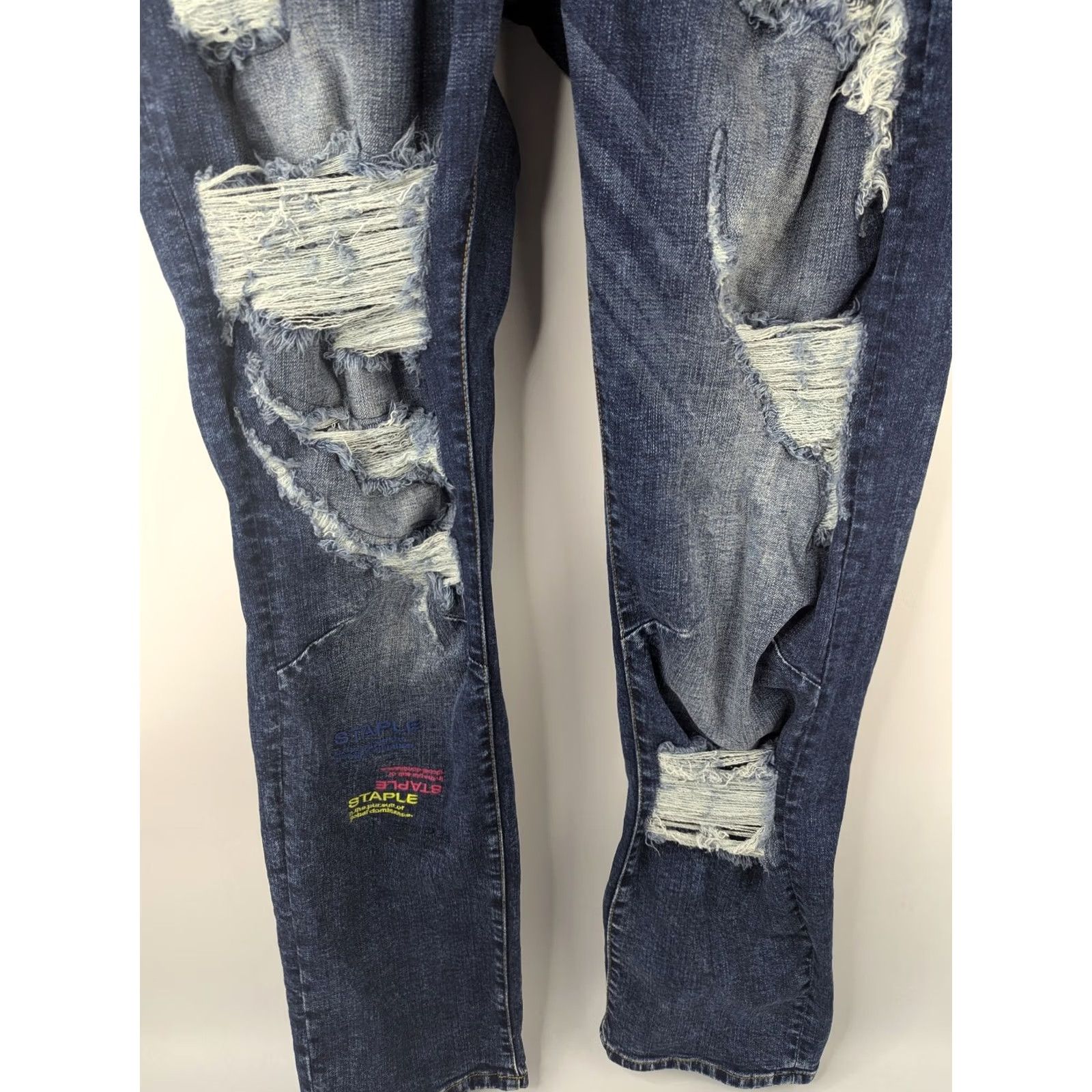 Denime Staple Pigeon Jeans Slim Denim Distressed Logo 5-Pocket Zip Cotton Elastane Men 40 Blue Regular Inseam 32 Boy Size US 40 / EU 56 - 4 Thumbnail