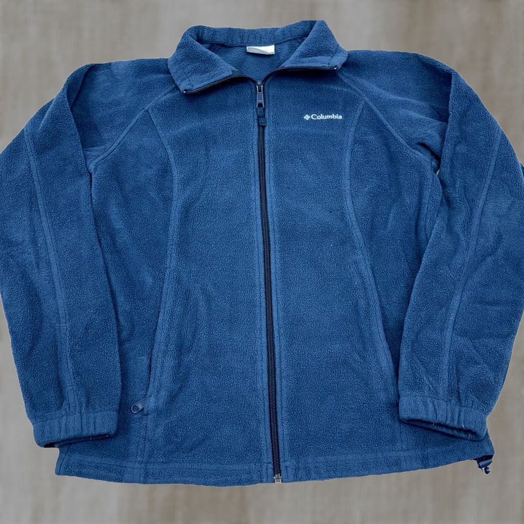 Layer 8 Columbia Jacket Women Medium Blue Fleece Mid-Length Full Zip Pockets Logo Embroidered, All Seasons, Regular Fit, Classic Outdoor Style Size M / US 6-8 / IT 42-44 - 1 Thumbnail