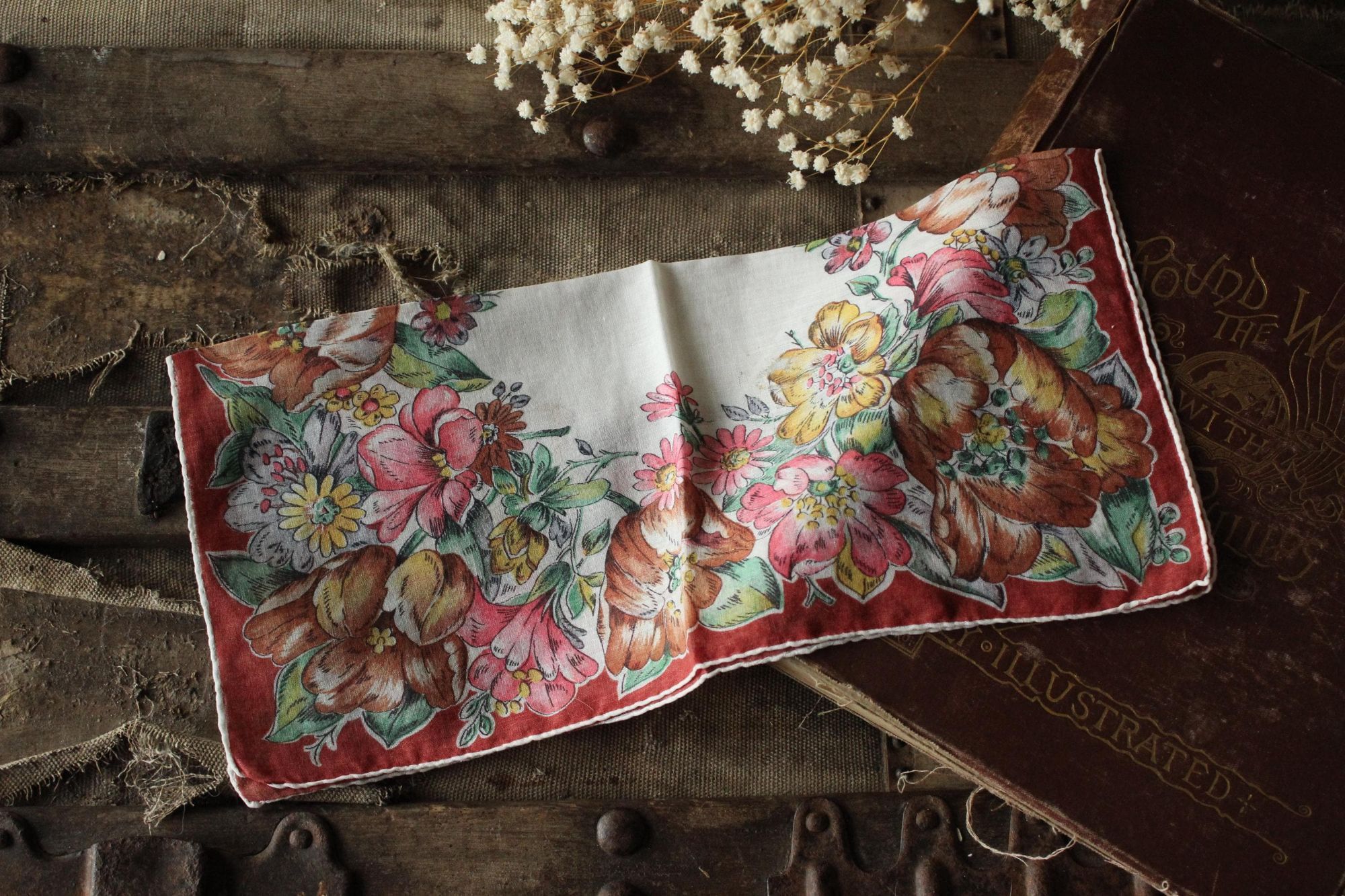 Vintage Vintage Handkerchief, Brown Flower Print Cotton Hanky Size ONE SIZE - 4 Thumbnail