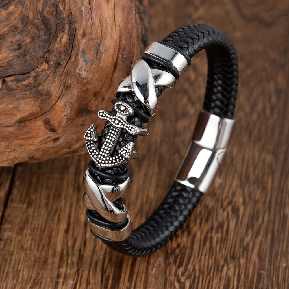Other Cross Anchor Braided Leather Bracelet Accessories Cuff Gift Size ONE SIZE - 1 Thumbnail