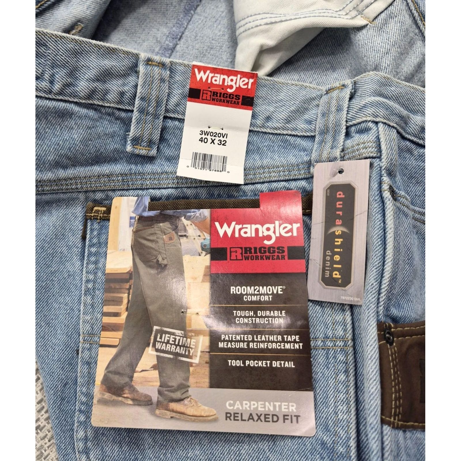 Wrangler Wrangler RIGGS Workwear Jeans Mens 40x32 Blue Carpenter Relaxed Straight Denim Jeans Size US 40 / EU 56 - 6 Thumbnail