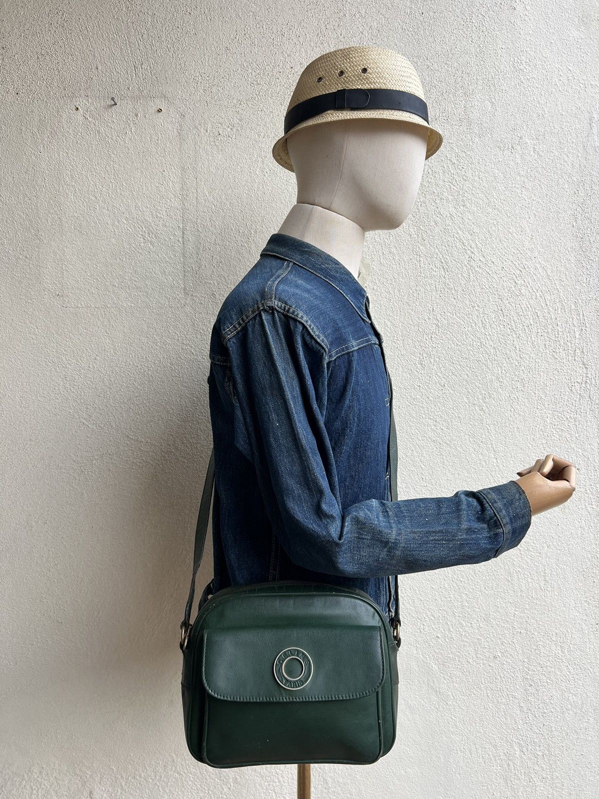 Celine × Leather Vintage CELINE Distress Patina Green Leather Bag riri Zipper Size ONE SIZE - 1 Thumbnail