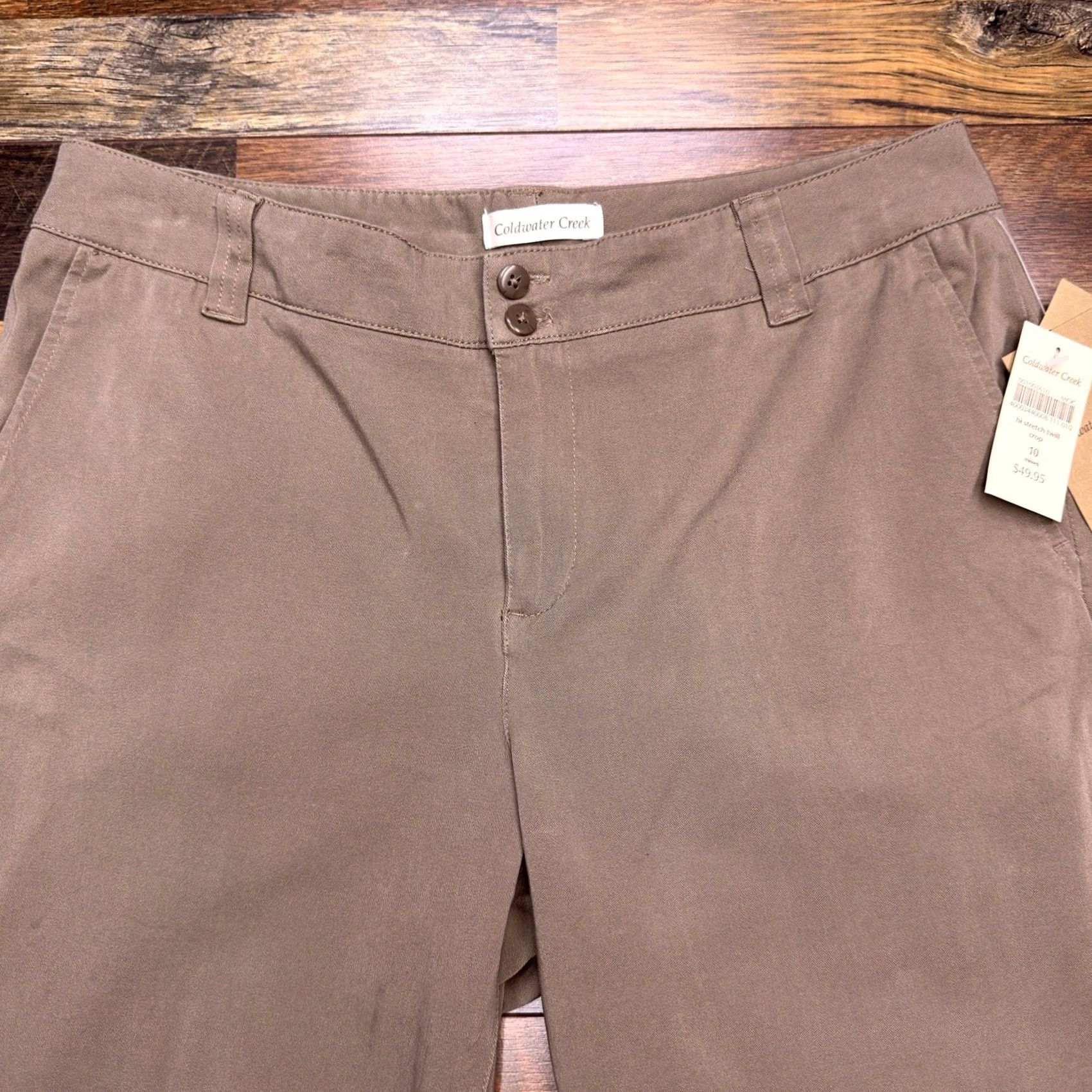 Coldwater Creek Coldwater Creek Cropped Pants Womens 10 Tan Twill Stretch Flat Front Zip Button Straight Leg Cotton Spandex NWT Vintage No Size 32" / US 10 / IT 46 - 3 Thumbnail