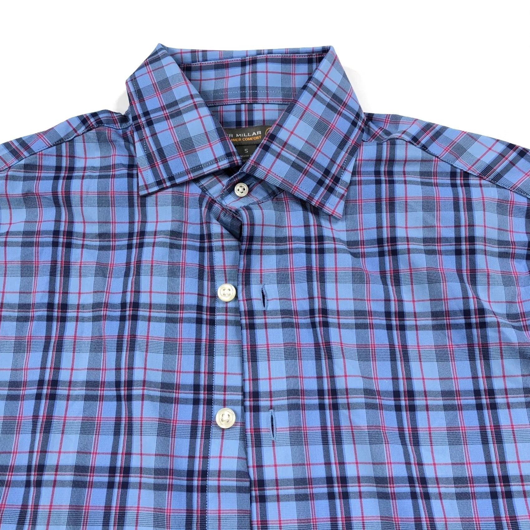 Peter Millar Peter Millar Summer Comfort Shirt Plaid Long Sleeve Nylon Spandex Blue Small Regular Mens Button-Up Casual Comfort Fit Size US S / EU 44-46 / 1 - 2 Thumbnail