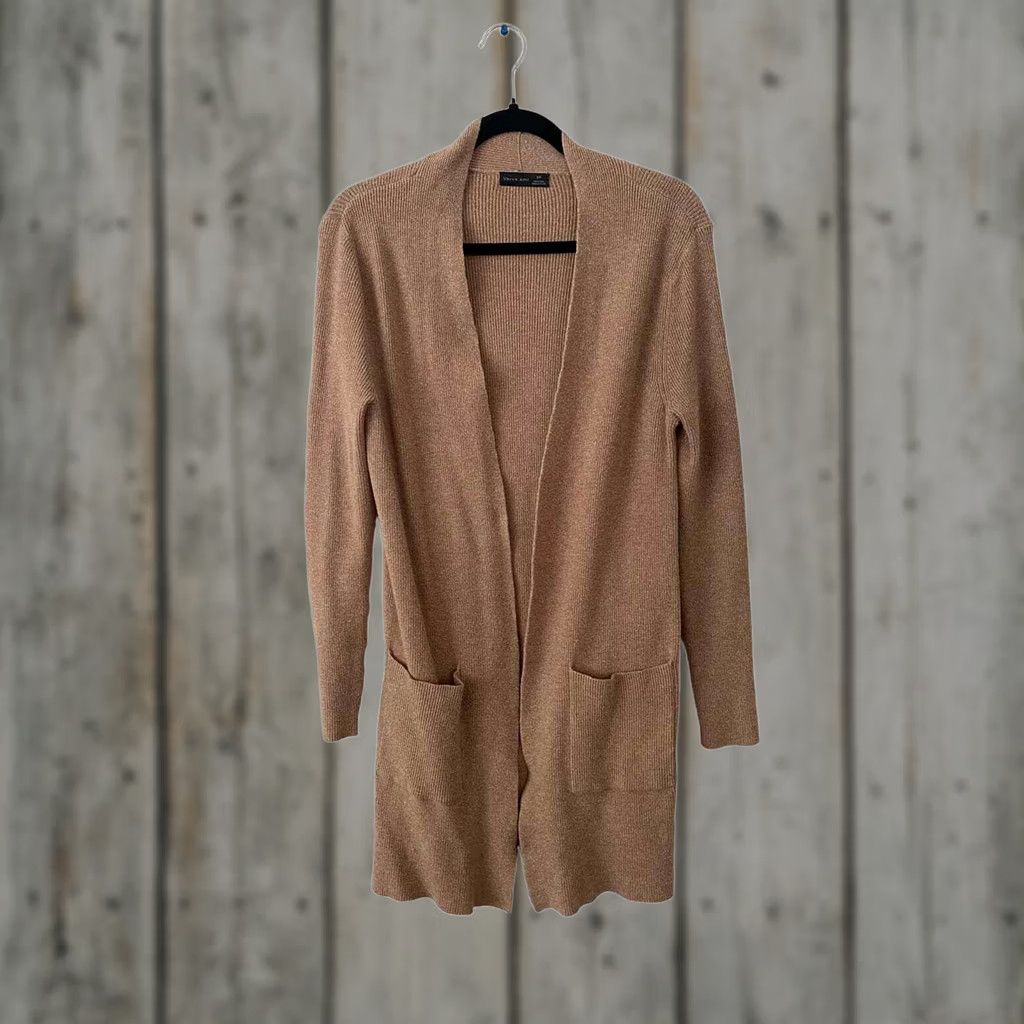 Vintage Verve Ami Cardigan Verve Ami Cardigan Tan Knit Open Front Long Side Slit Sweater Women Small Regular Tan Womens Size S / US 4 / IT 40 - 1 Thumbnail