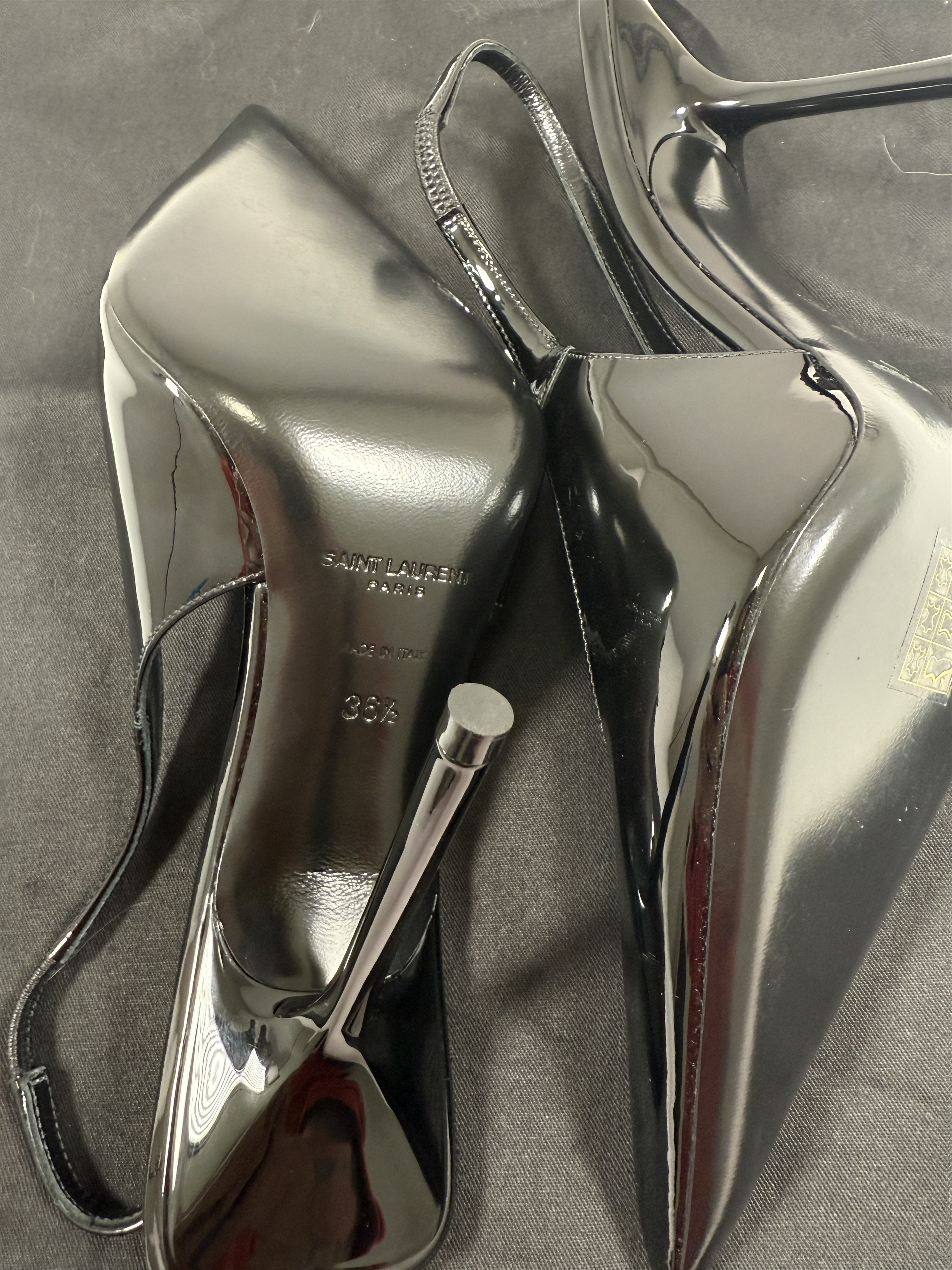Yves Saint Laurent YSL SAINT LAURENT KISS 105 SLINGBACK PUMPS PATENT LEATHER Size US 6.5 / IT 36.5 - 5 Thumbnail
