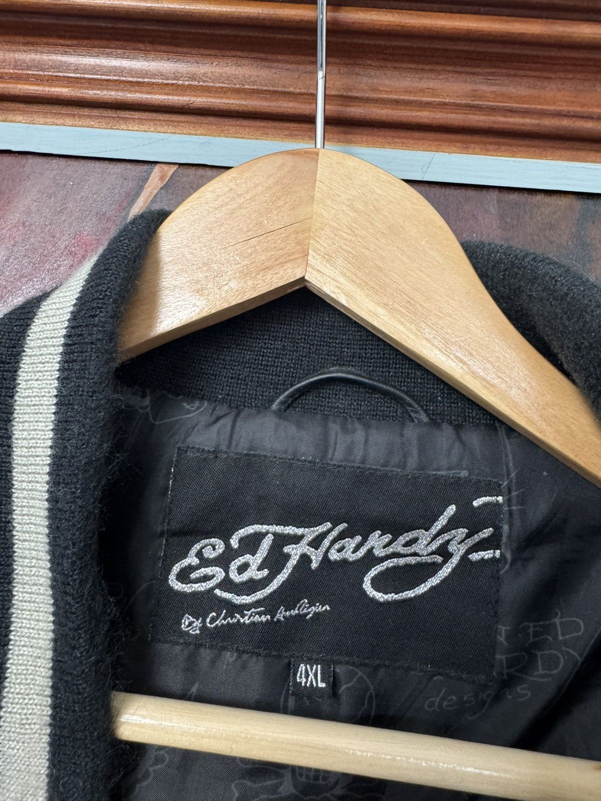Ed Hardy Vintage Ed Hardy Christian Audigier Leather Varsity Jacket Size US XXL / EU 58 / 5 - 6 Thumbnail