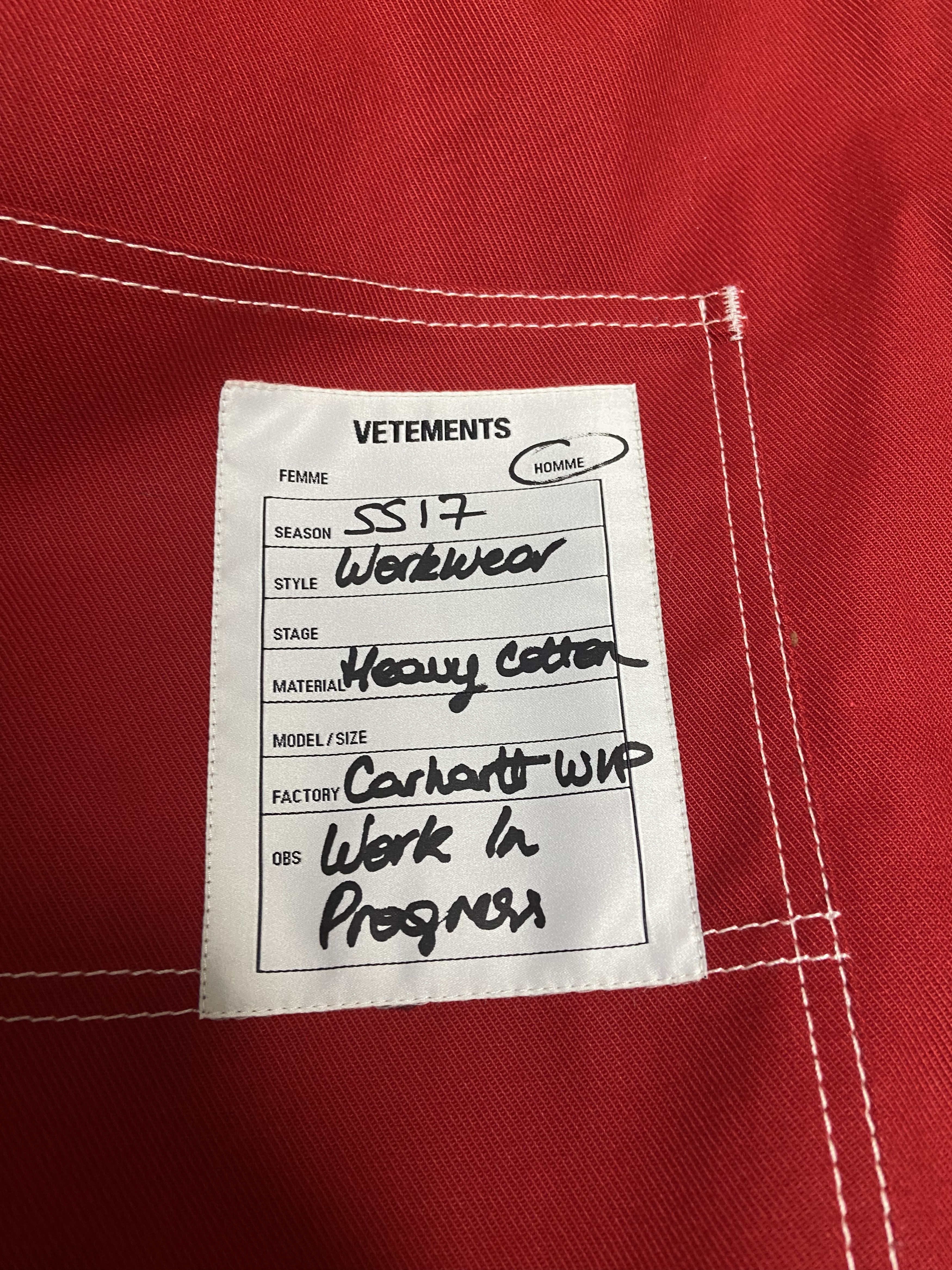 Carhartt × Vetements XS Vetements Carhartt oversized work jacket red Size US XS / EU 42 / 0 - 12 Thumbnail