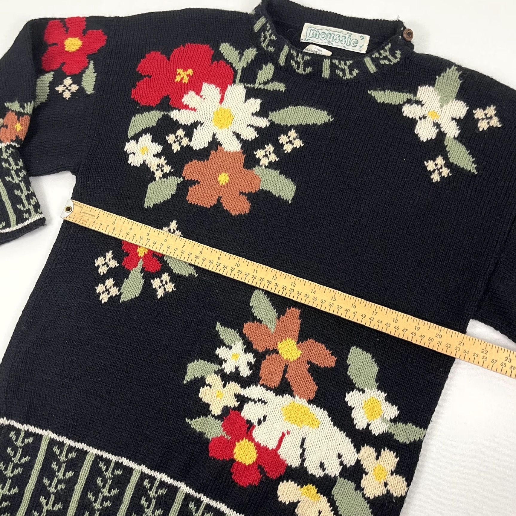 Vintage VINTAGE Moussie Sayers Sweater Women M / L Black Floral Wool Jumper England Boho Size M / US 6-8 / IT 42-44 - 6 Thumbnail
