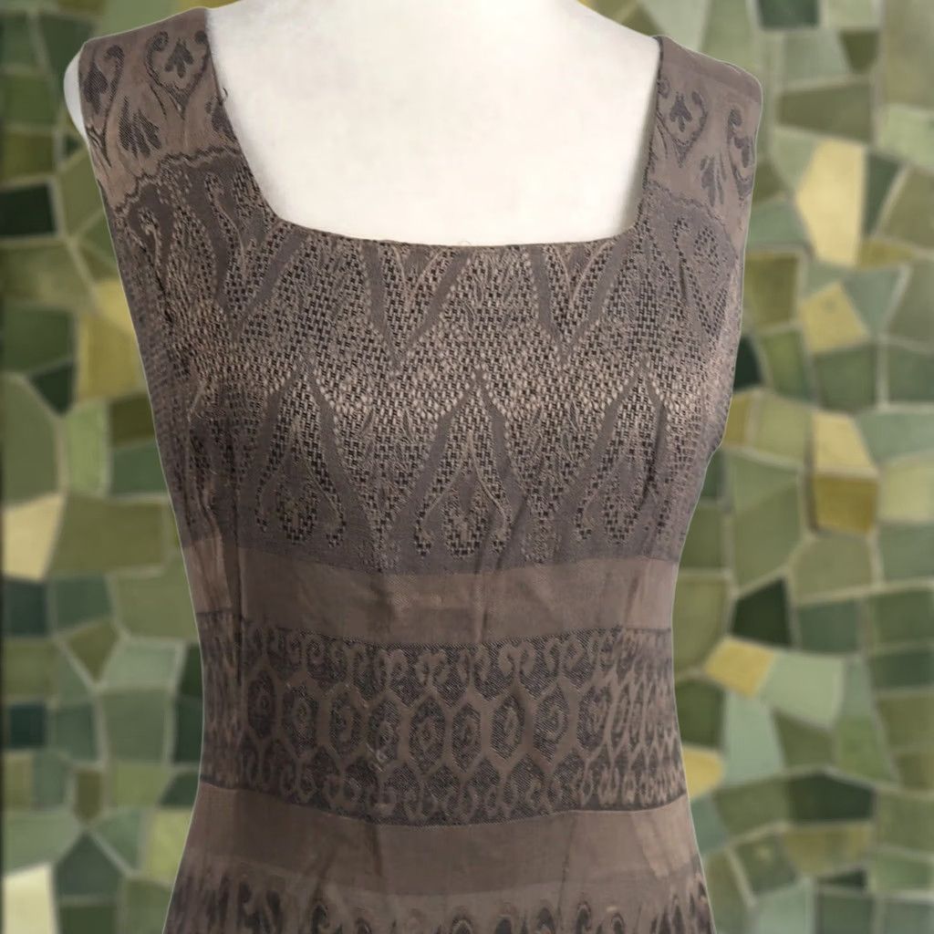 Vintage VINTAGE Knapp Studio Dress Midi Pencil 90s Taupe Brown Floral Sleeveless Square Neck Women 7 Size M / US 6-8 / IT 42-44 - 1 Thumbnail