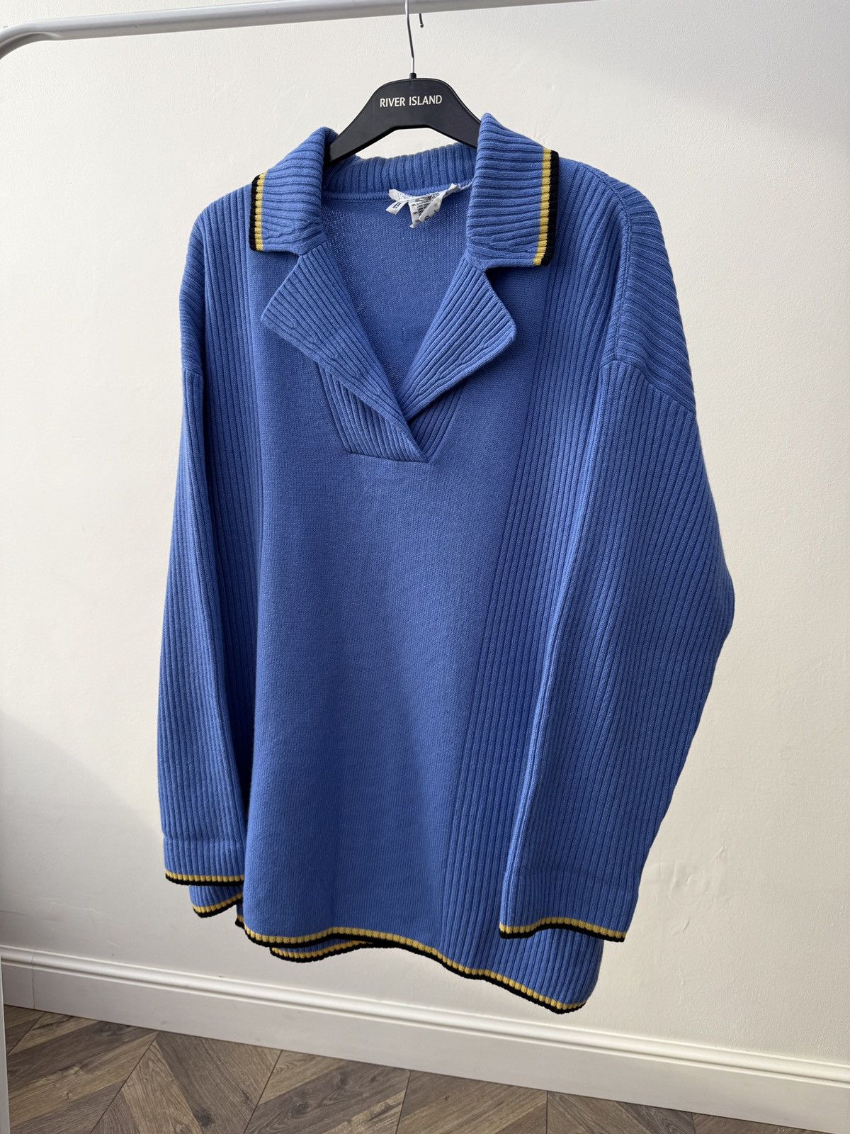 Escada Vintage ESCADA Blue Ribbed Knit Sweater Polo Collar Women Size M / US 6-8 / IT 42-44 - 3 Thumbnail