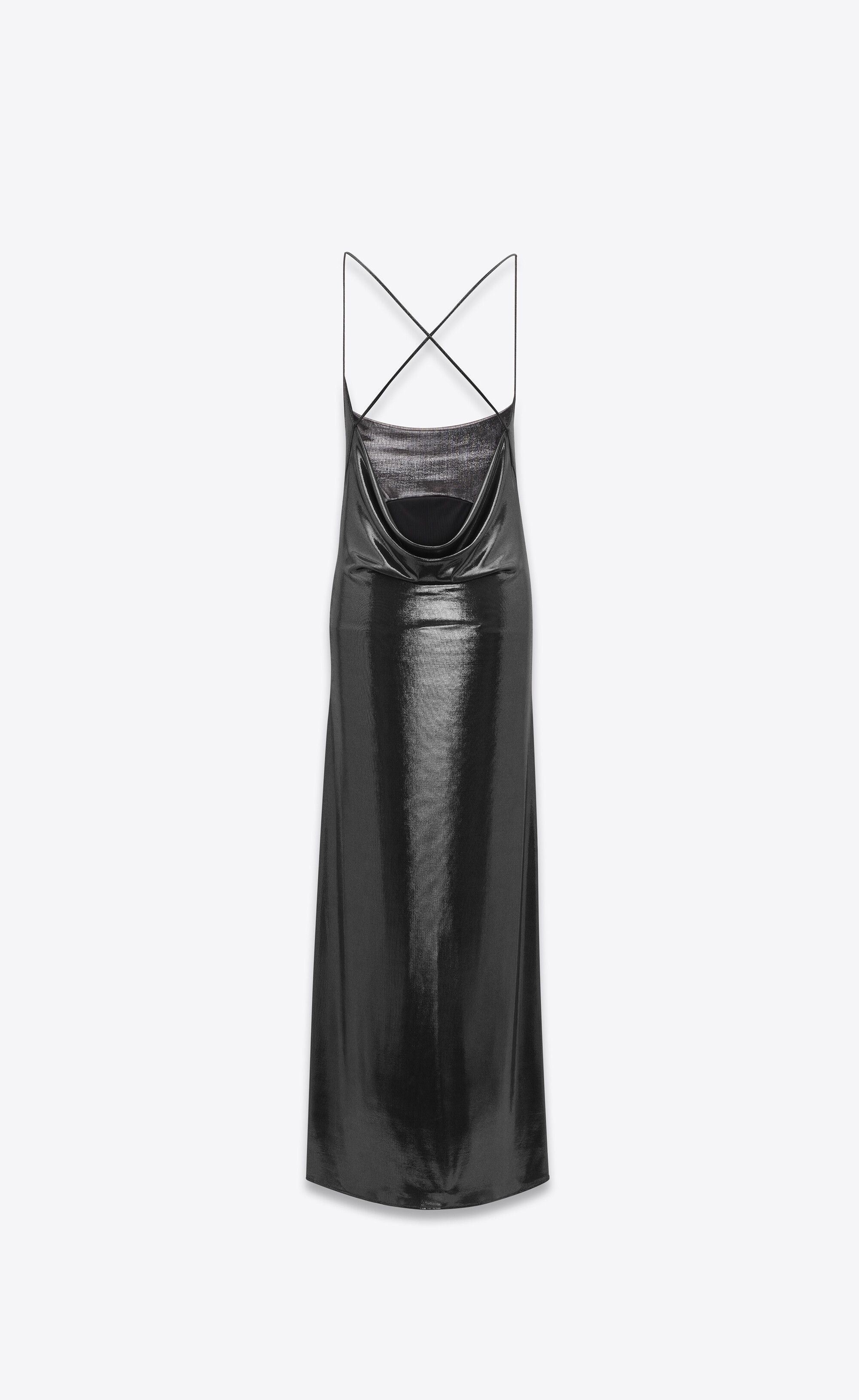 Saint Laurent Paris o1s1wg110125 754713 Long Cowl-Back Dress Laminated Jersey Size XS / US 0-2 / IT 36-38 - 2 Thumbnail