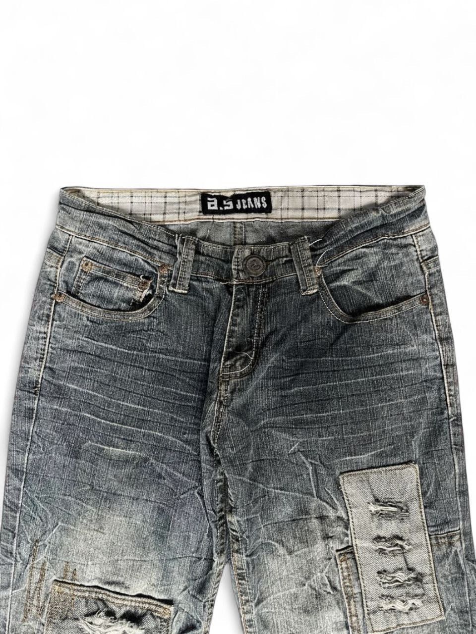 Japanese Brand Flared Aston Jeans distressed thrashed ripped thunder lgb Size US 29 - 4 Thumbnail
