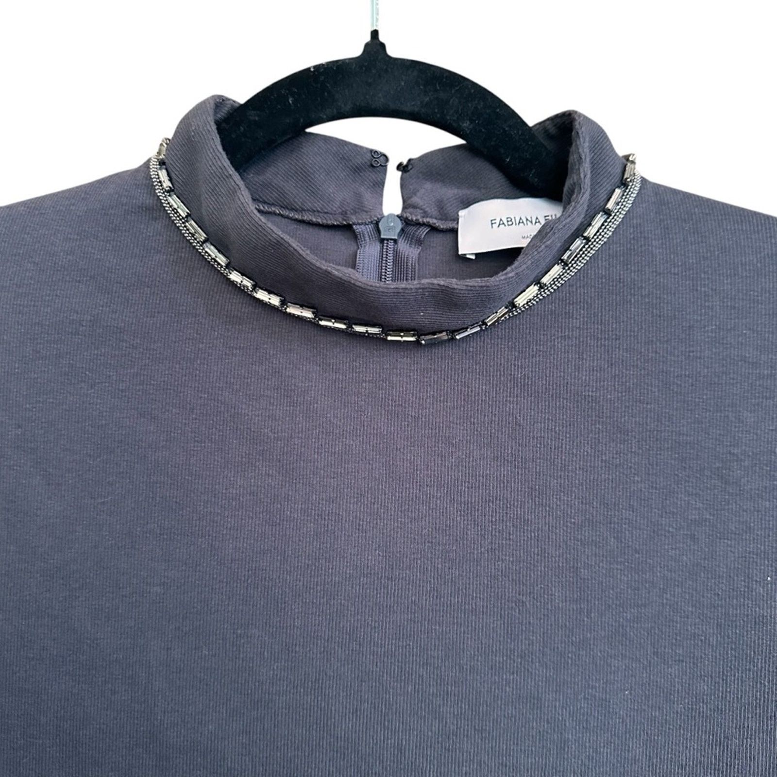 Fabiana Filippi Fabiana Filippi Embellished Ribbed Tee – Black/Gray – Size M Size M / US 6-8 / IT 42-44 - 2 Thumbnail